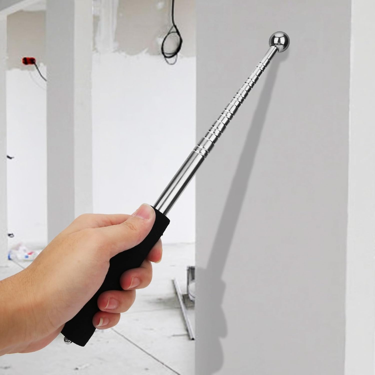 Self Defence Stick Retractable, Adjustable 115cm Thickened Telescopic Rod, Hollowing Drum Detection Hammer, Professional Telescopic Rod Hammer for House Decoration Inspection (Blue) - Image 2
