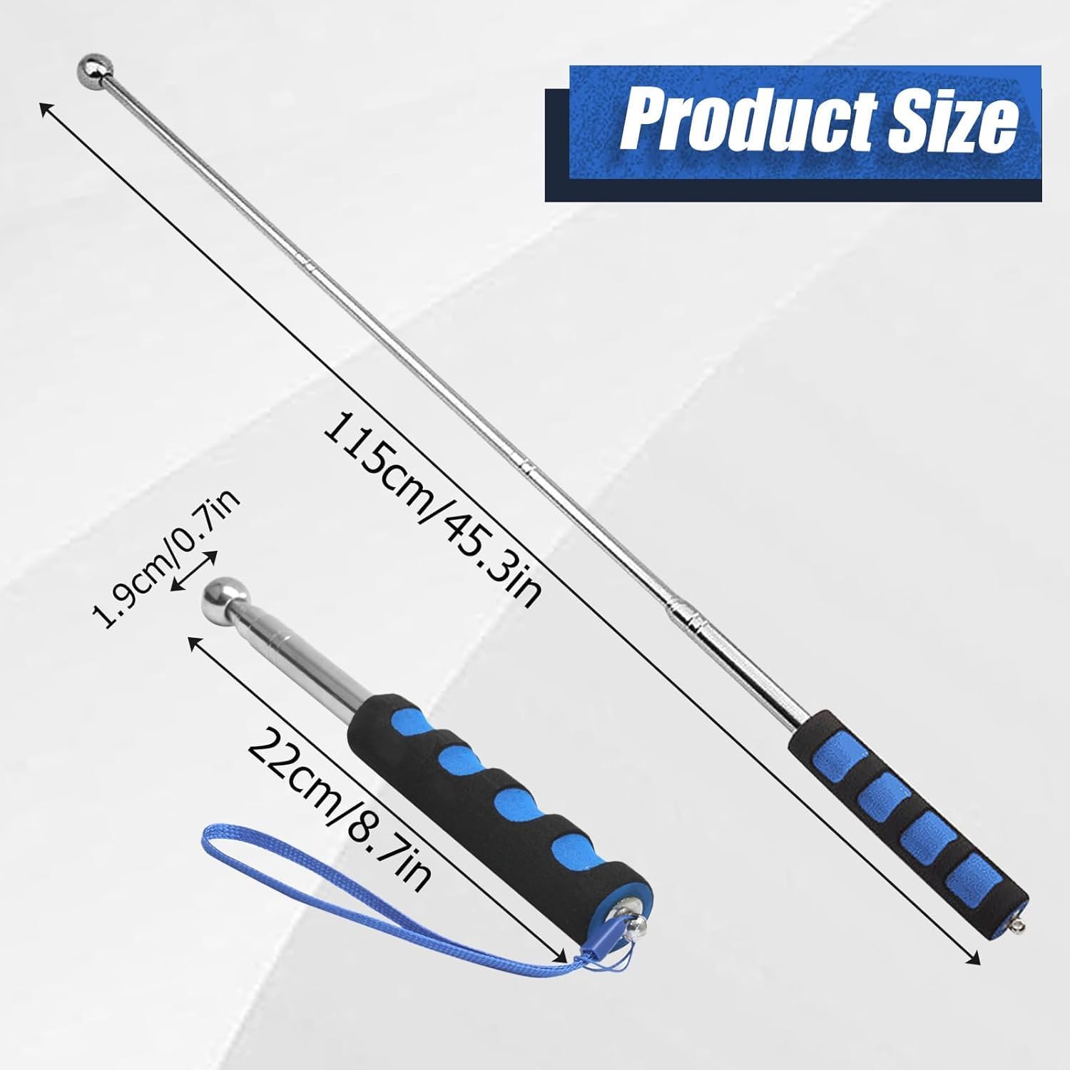 Self Defence Stick Retractable, Adjustable 115cm Thickened Telescopic Rod, Hollowing Drum Detection Hammer, Professional Telescopic Rod Hammer for House Decoration Inspection (Blue) - Image 3