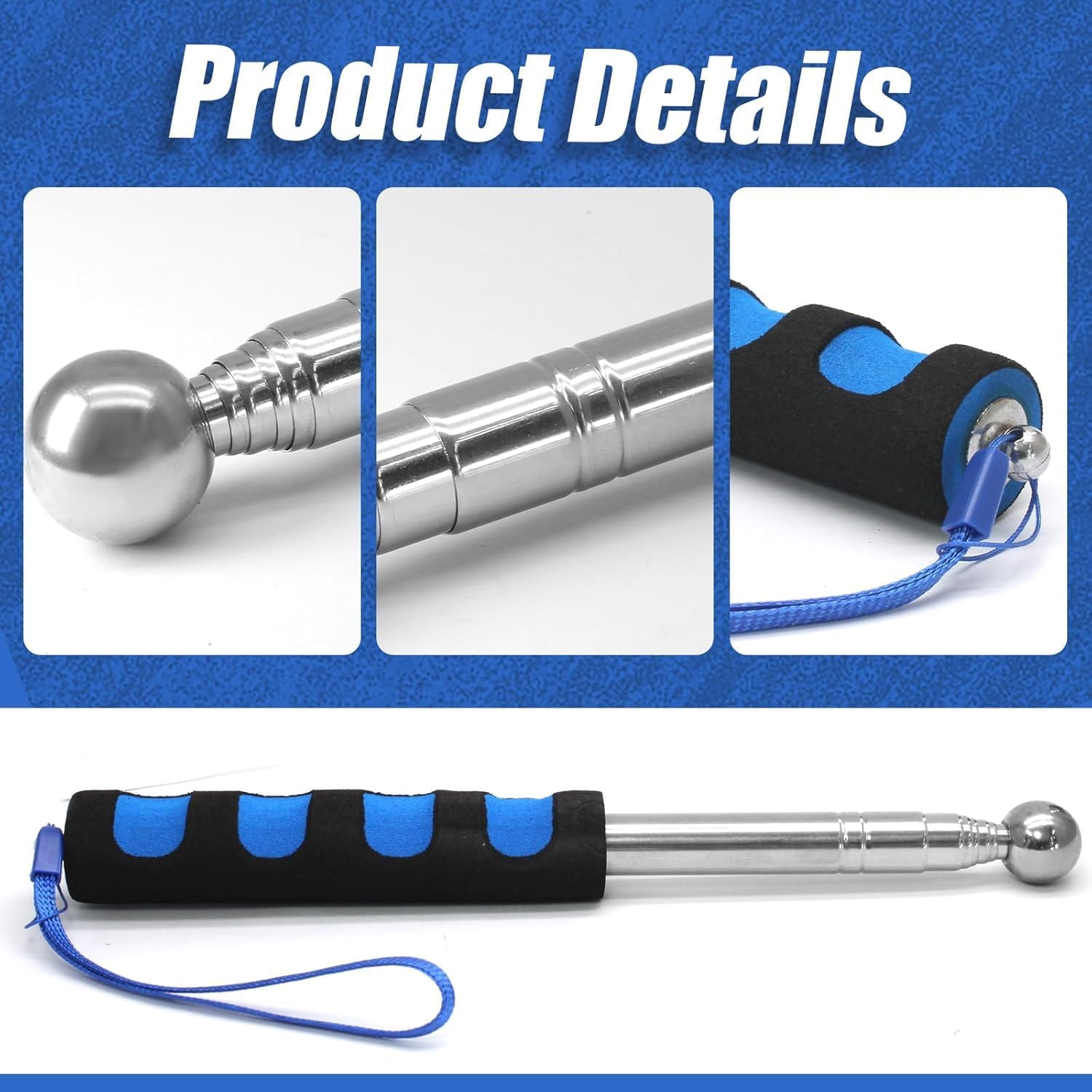 Self Defence Stick Retractable, Adjustable 115cm Thickened Telescopic Rod, Hollowing Drum Detection Hammer, Professional Telescopic Rod Hammer for House Decoration Inspection (Blue) - Image 5