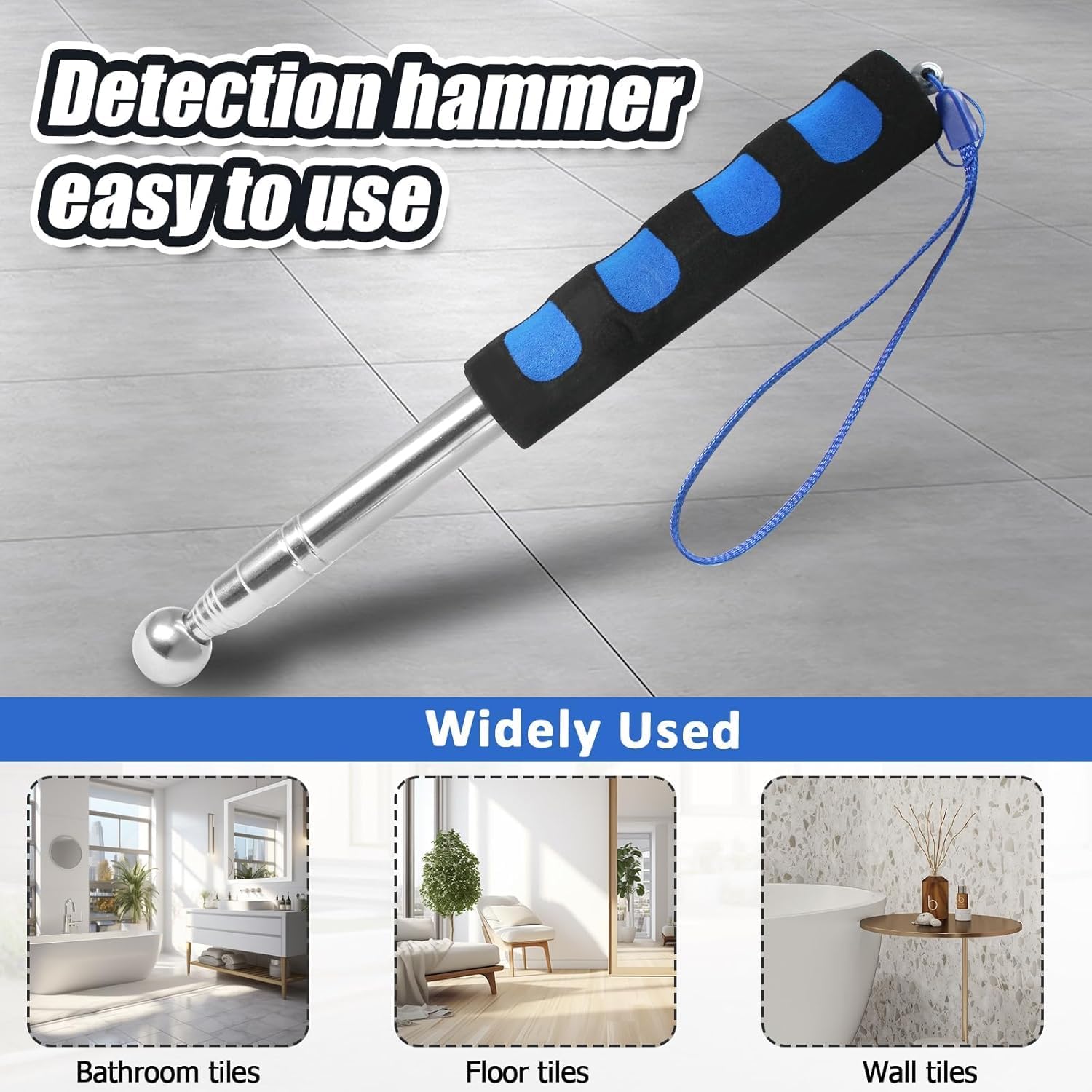 Self Defence Stick Retractable, Adjustable 115cm Thickened Telescopic Rod, Hollowing Drum Detection Hammer, Professional Telescopic Rod Hammer for House Decoration Inspection (Blue) - Image 7