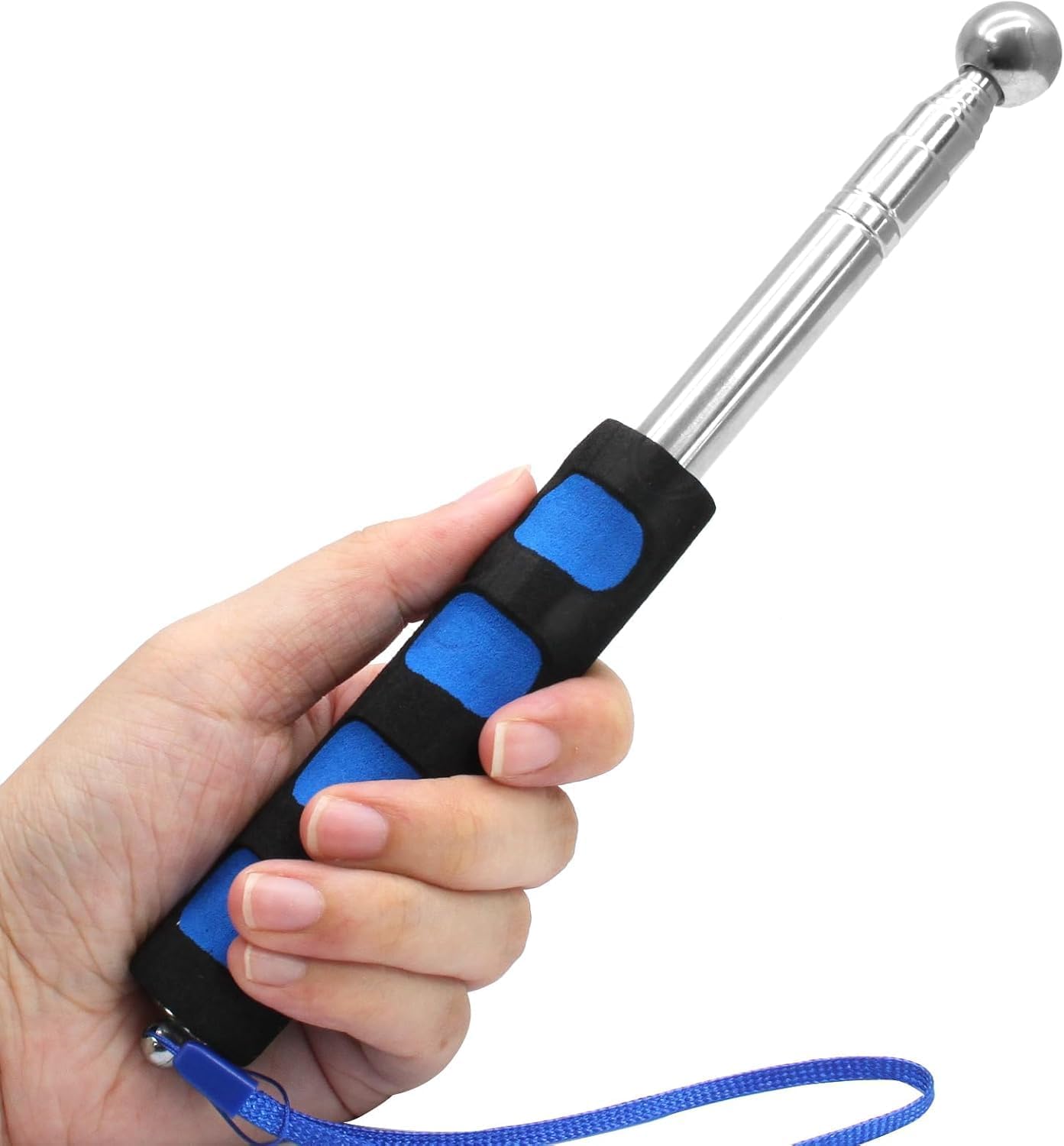 Self Defence Stick Retractable, Adjustable 115cm Thickened Telescopic Rod, Hollowing Drum Detection Hammer, Professional Telescopic Rod Hammer for House Decoration Inspection (Blue) - Image 8