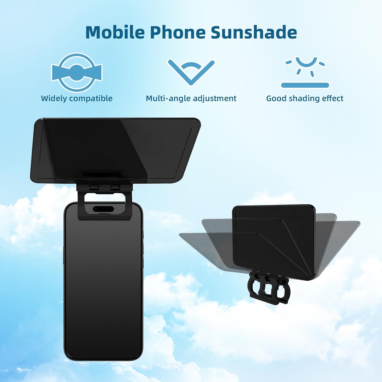 2PCS Phone Sunshade Cover, Adjustable Phone Umbrella for Sun, UV Protection Anti-Glare Sun Visor, Portable Screen Shield, for Outdoor Driving, Beach, Travel - Compatible with 4-7