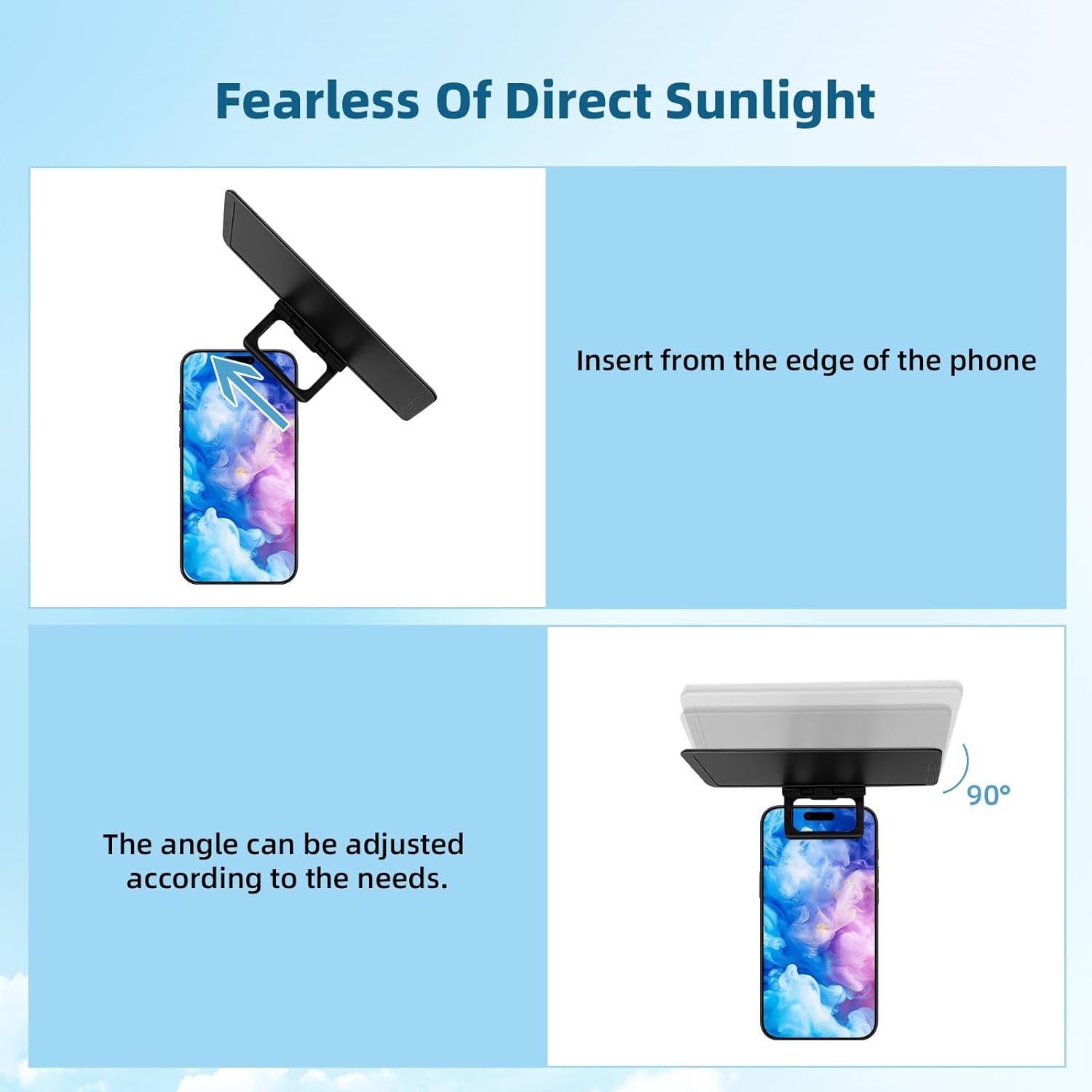 2PCS Phone Sunshade Cover, Adjustable Phone Umbrella for Sun, UV Protection Anti-Glare Sun Visor, Portable Screen Shield, for Outdoor Driving, Beach, Travel - Compatible with 4-7