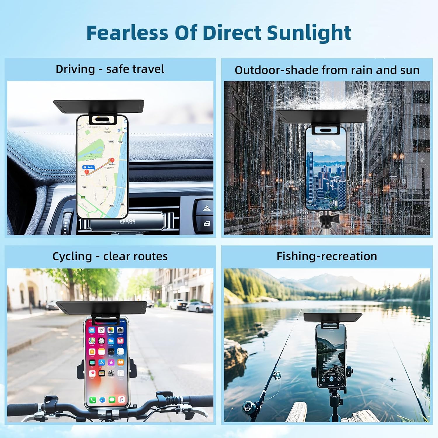 2PCS Phone Sunshade Cover, Adjustable Phone Umbrella for Sun, UV Protection Anti-Glare Sun Visor, Portable Screen Shield, for Outdoor Driving, Beach, Travel - Compatible with 4-7