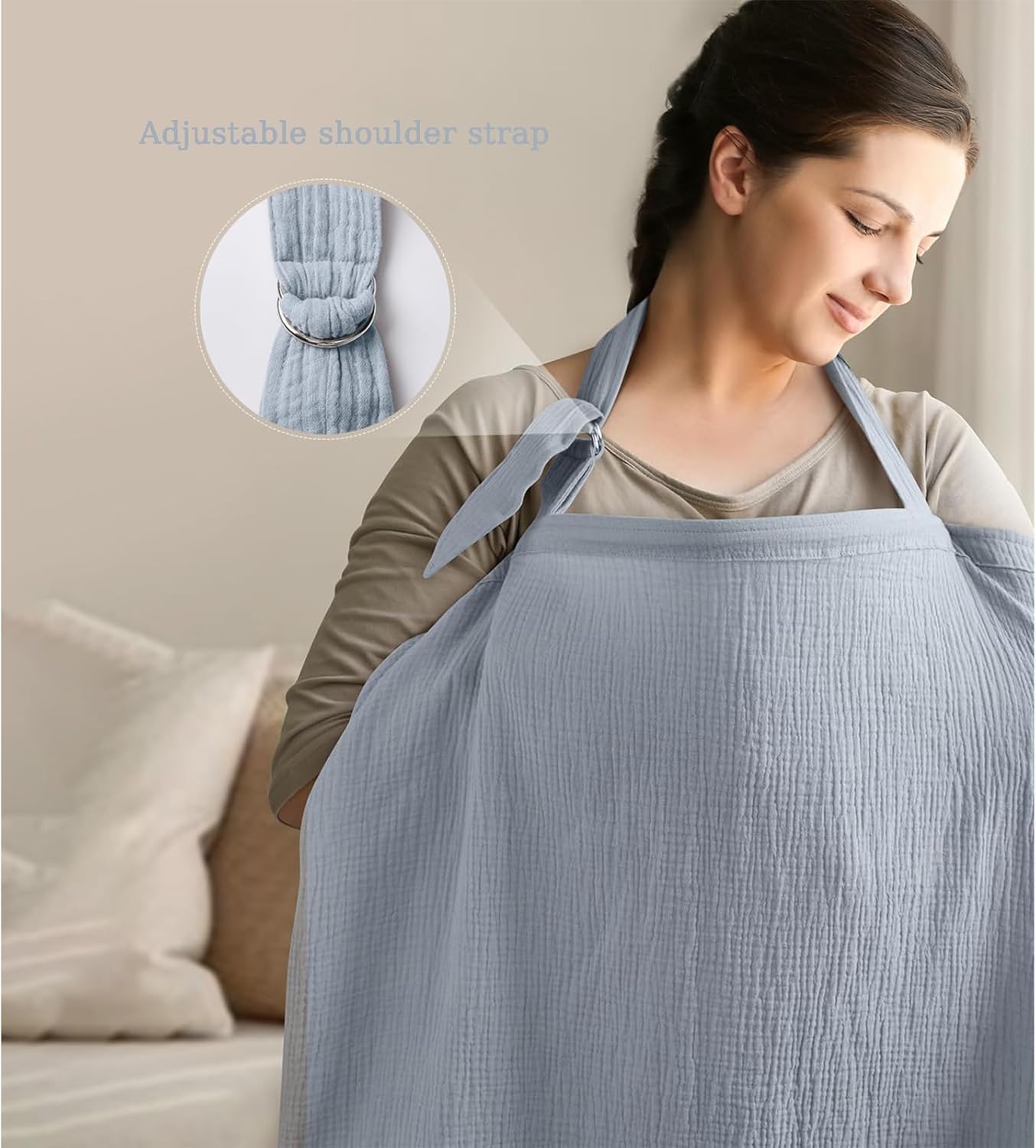 Nursing Cover for Breastfeeding, 100% Cotton Baby Car Seat Canopy & Stroller Cover with Adjustable Hoop, Lightweight & Breathable for Moms - Image 5