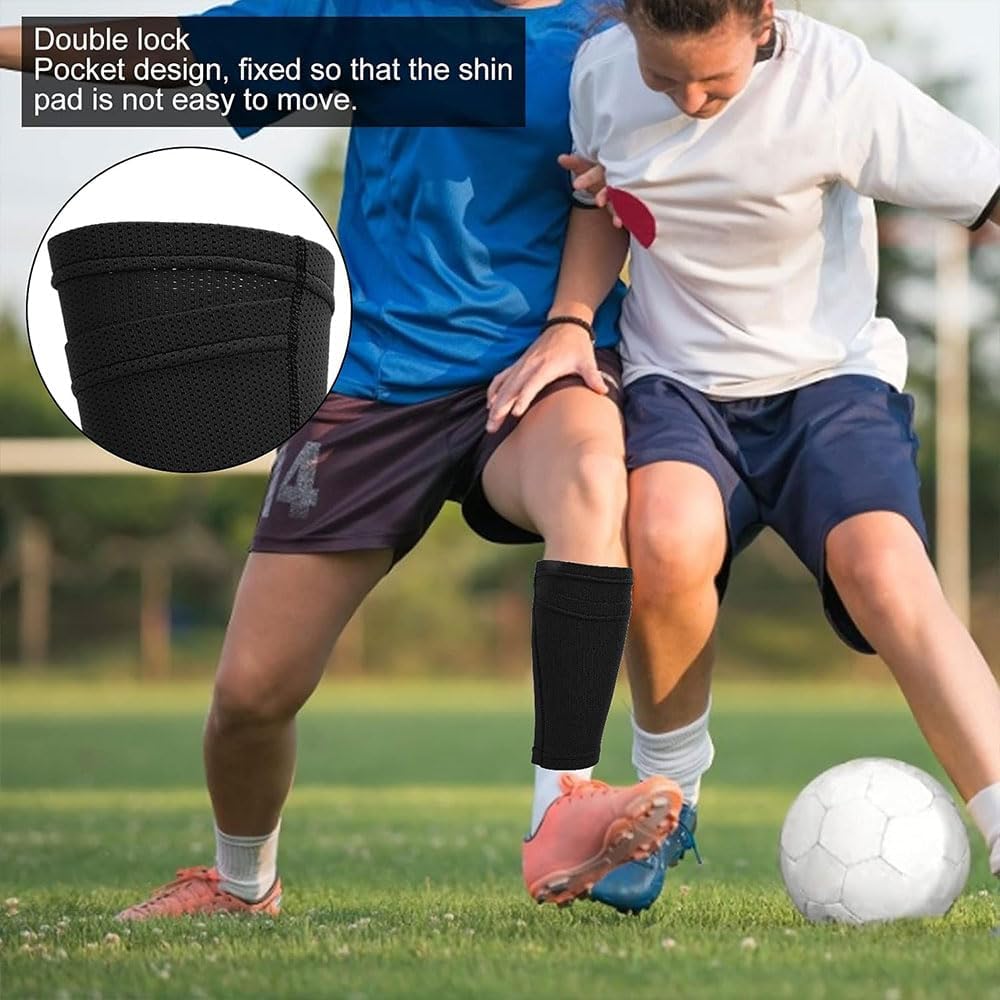 Shin Pads Sock, 2 Pairs Soccer Shin Guard Sock, Breathable Soccer Shin Guard Socks with Pockets, Shin Pads Holder - Image 2