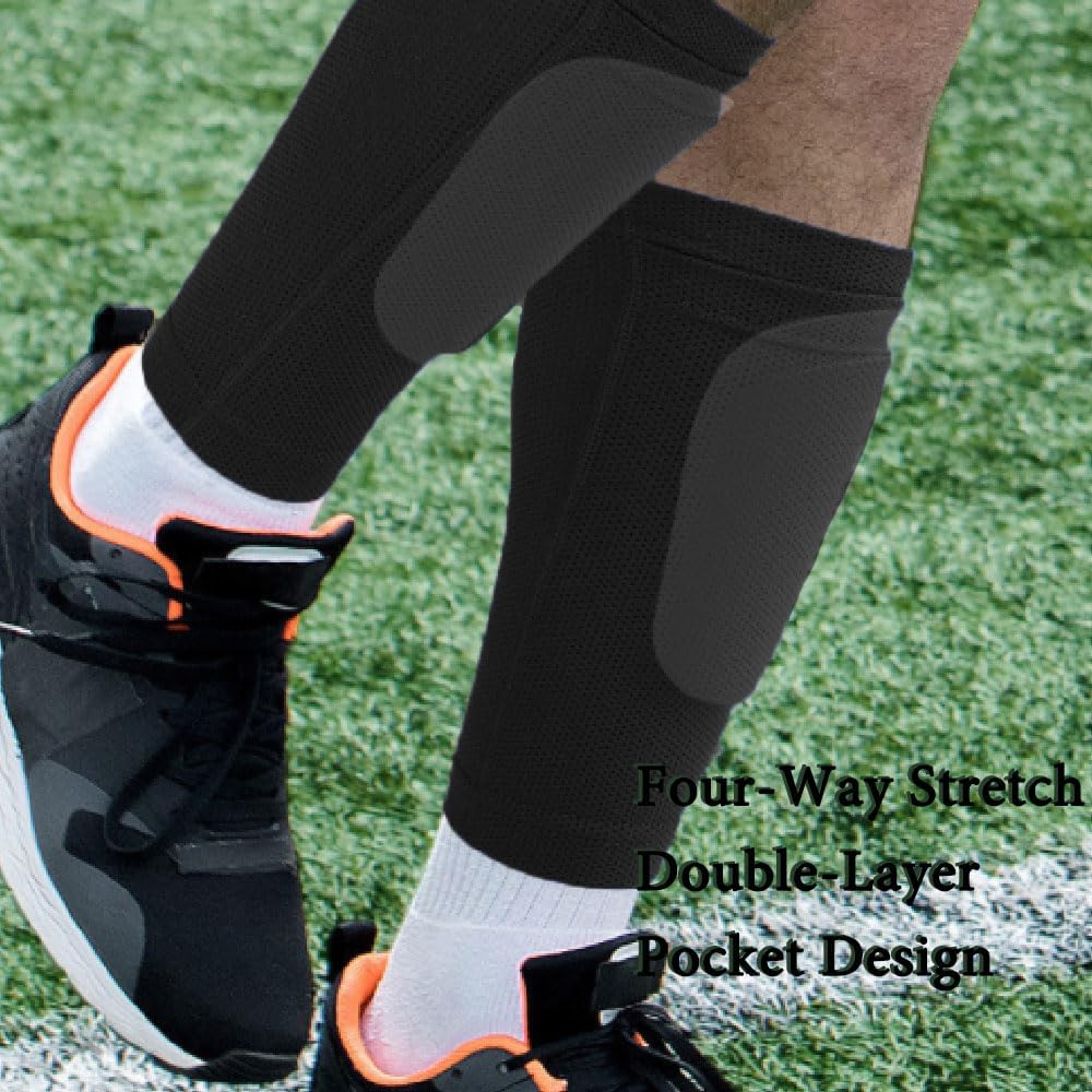 Shin Pads Sock, 2 Pairs Soccer Shin Guard Sock, Breathable Soccer Shin Guard Socks with Pockets, Shin Pads Holder - Image 3