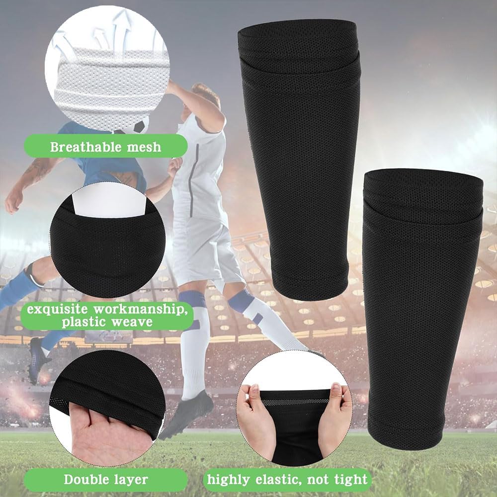 Shin Pads Sock, 2 Pairs Soccer Shin Guard Sock, Breathable Soccer Shin Guard Socks with Pockets, Shin Pads Holder - Image 5