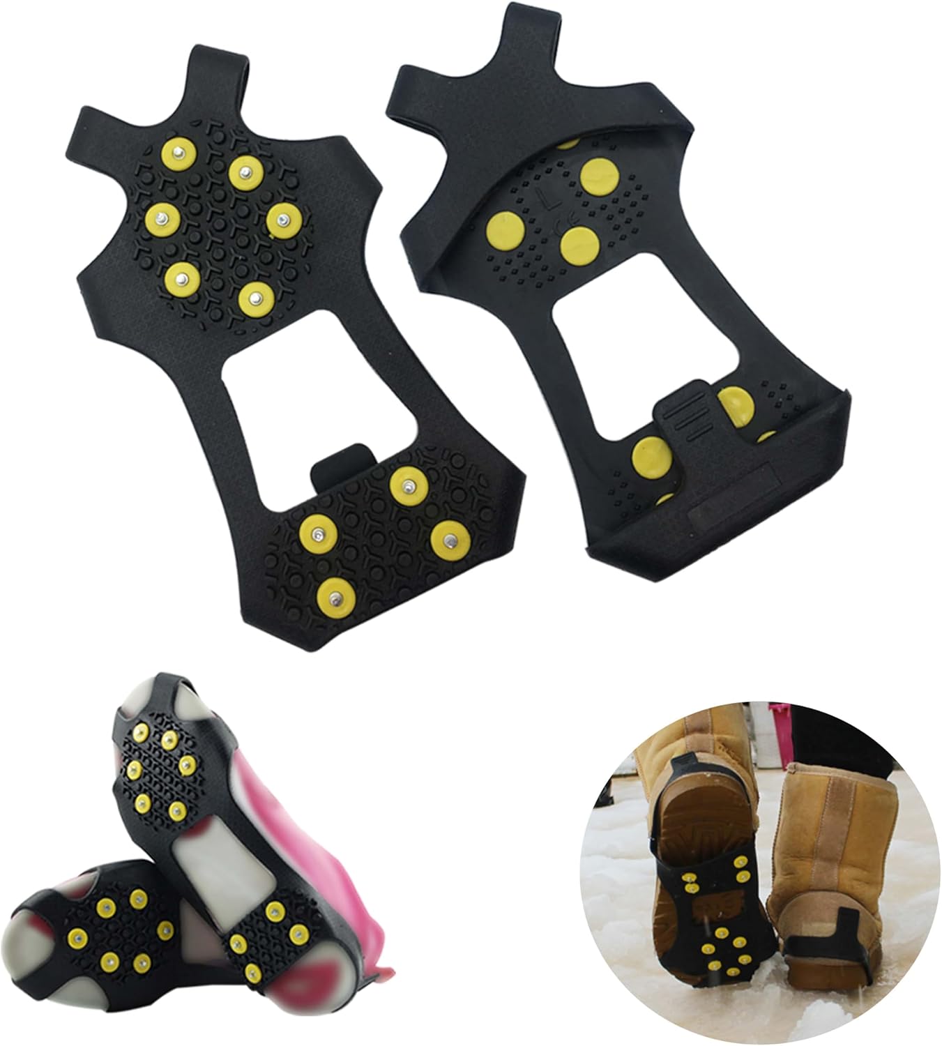 Ice Cleats Snow Traction Cleats Crampons for Shoe and Boots Non-Slip Overshoe for Walking on Snow and Ice Rubber Walking Cleats Anti Slip Crampons Slip-on Stretch Footwear - Image 1