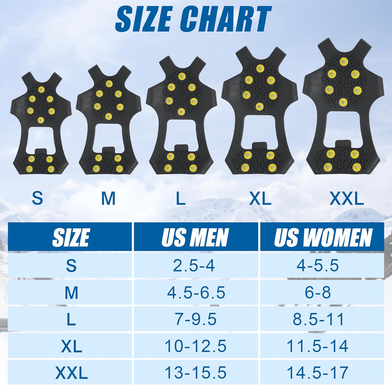 Ice Cleats Snow Traction Cleats Crampons for Shoe and Boots Non-Slip Overshoe for Walking on Snow and Ice Rubber Walking Cleats Anti Slip Crampons Slip-on Stretch Footwear - Image 3