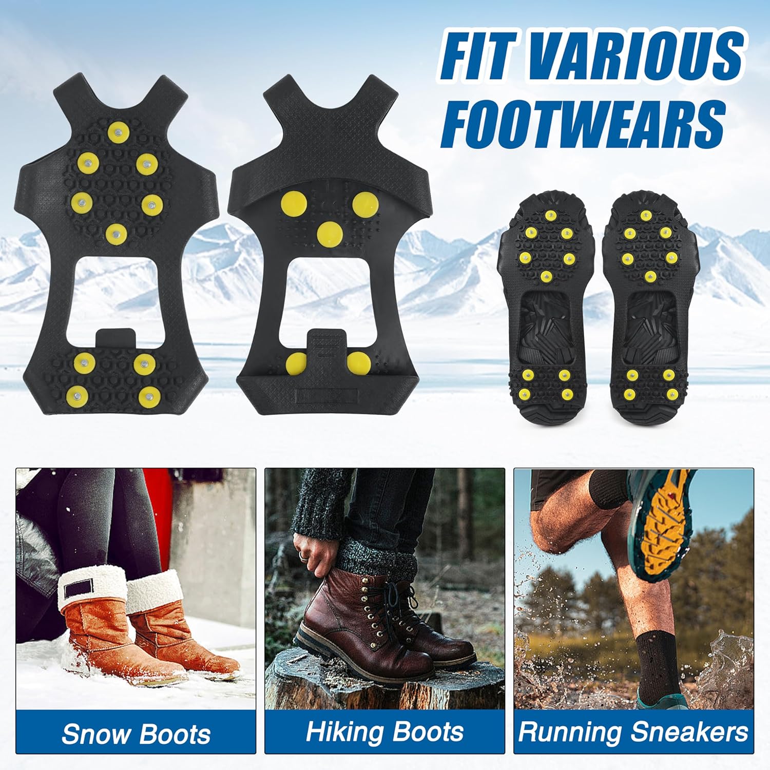 Ice Cleats Snow Traction Cleats Crampons for Shoe and Boots Non-Slip Overshoe for Walking on Snow and Ice Rubber Walking Cleats Anti Slip Crampons Slip-on Stretch Footwear - Image 5