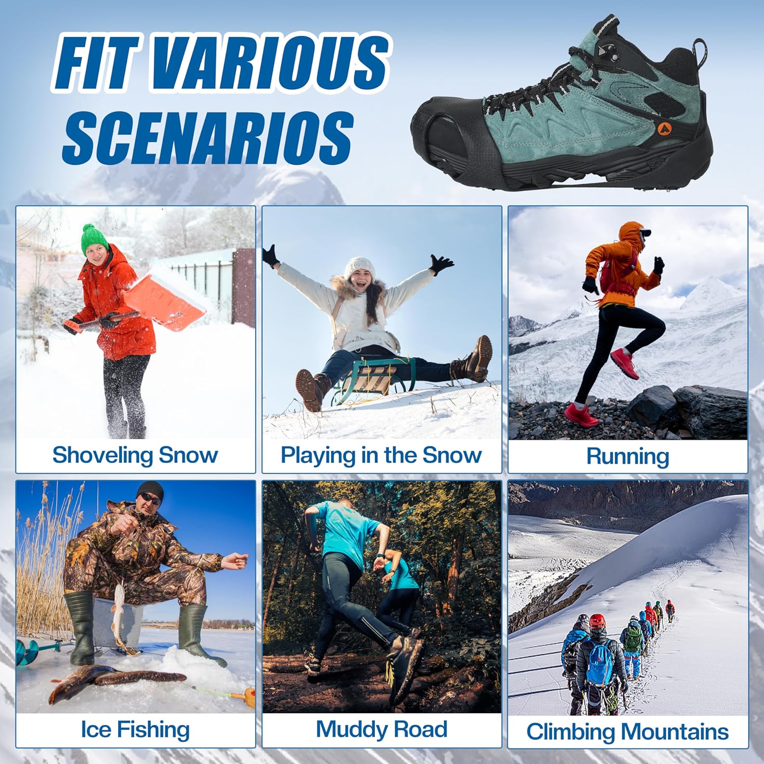 Ice Cleats Snow Traction Cleats Crampons for Shoe and Boots Non-Slip Overshoe for Walking on Snow and Ice Rubber Walking Cleats Anti Slip Crampons Slip-on Stretch Footwear - Image 6