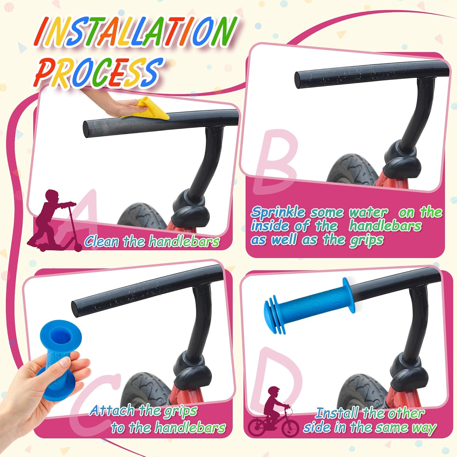 Bike Handle Grips Non Slip Rubber Bicycle Handlebar Grips for Kids Girls Boys Mountain Road Beach Cruiser Scooters Bikes - Image 3
