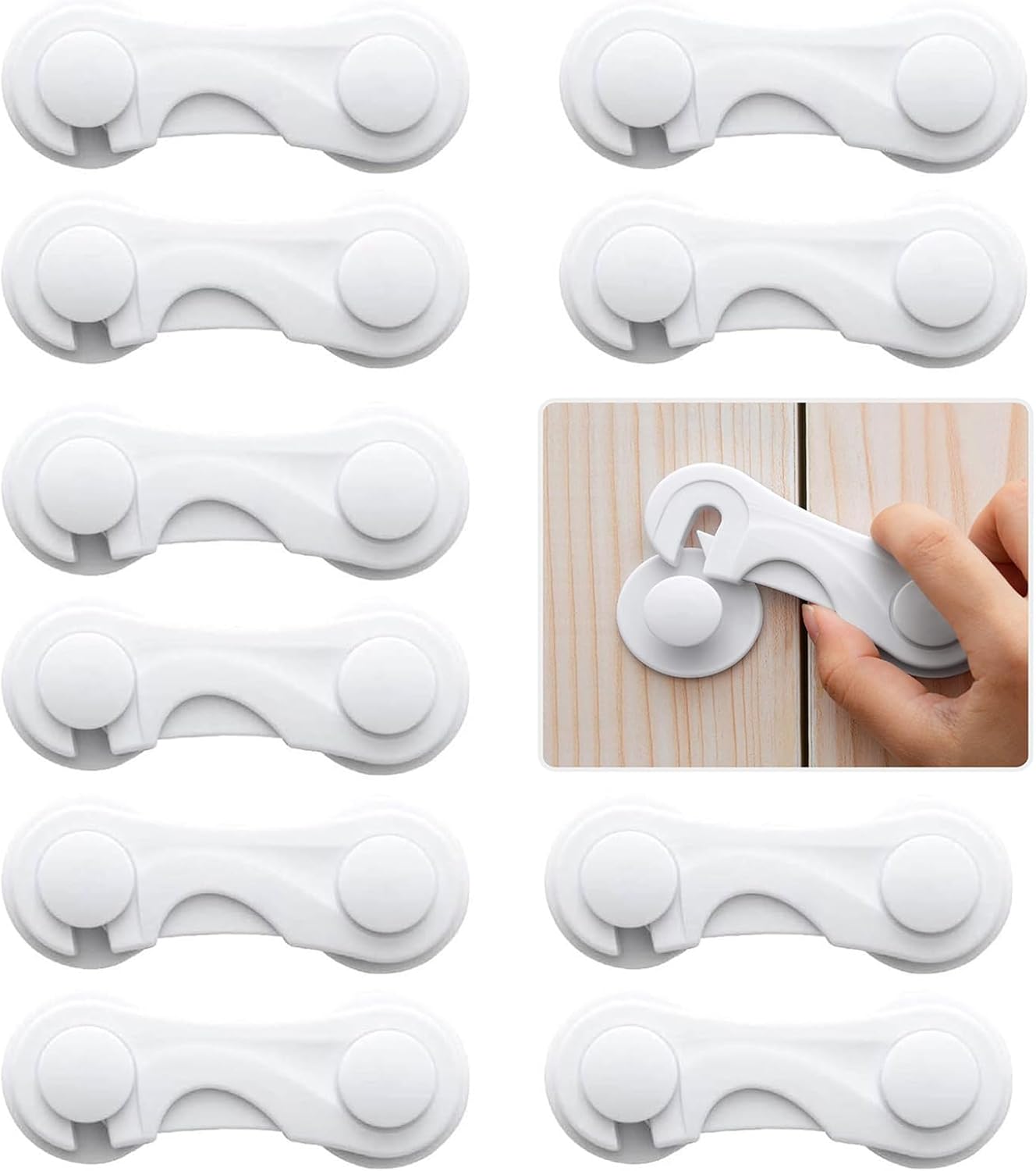 Child Safety Cabinet Locks 10 Pack Cabinet Door Locks with Adhesive for Baby Proof Childproof Safety Locks for Drawer Cupboards Fridge Closet and Pantry - Image 1