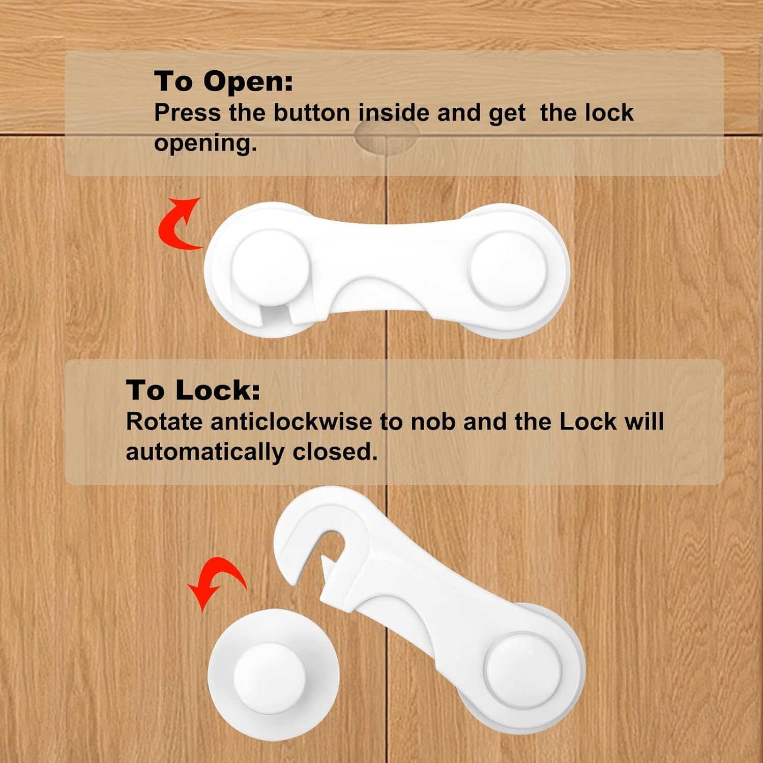 Child Safety Cabinet Locks 10 Pack Cabinet Door Locks with Adhesive for Baby Proof Childproof Safety Locks for Drawer Cupboards Fridge Closet and Pantry - Image 3