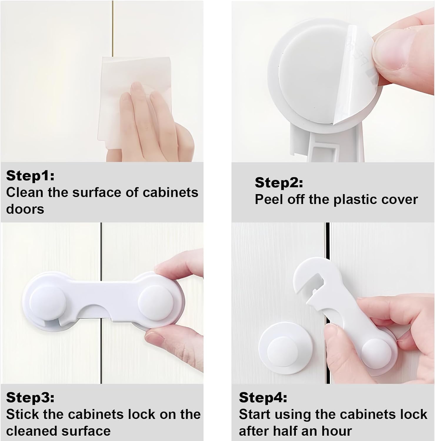 Child Safety Cabinet Locks 10 Pack Cabinet Door Locks with Adhesive for Baby Proof Childproof Safety Locks for Drawer Cupboards Fridge Closet and Pantry - Image 4