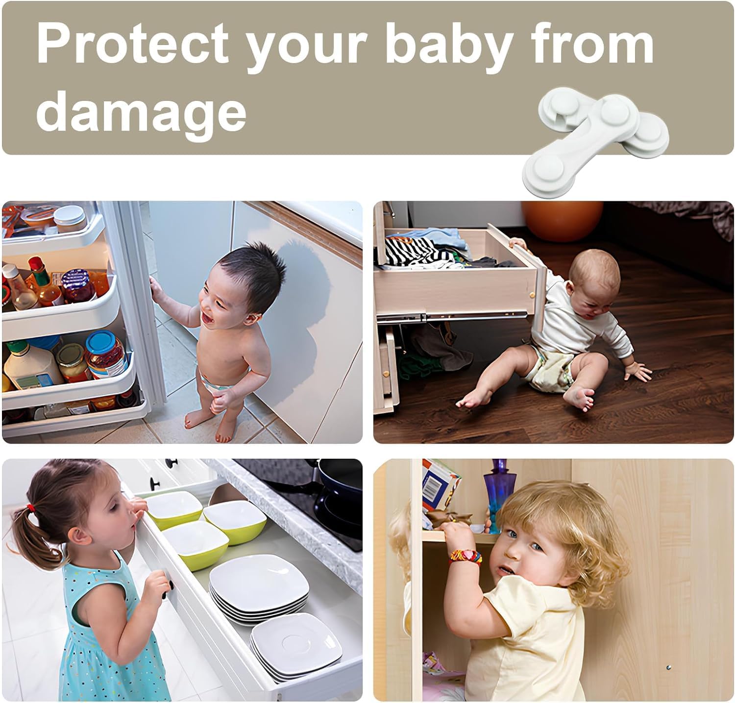 Child Safety Cabinet Locks 10 Pack Cabinet Door Locks with Adhesive for Baby Proof Childproof Safety Locks for Drawer Cupboards Fridge Closet and Pantry - Image 6