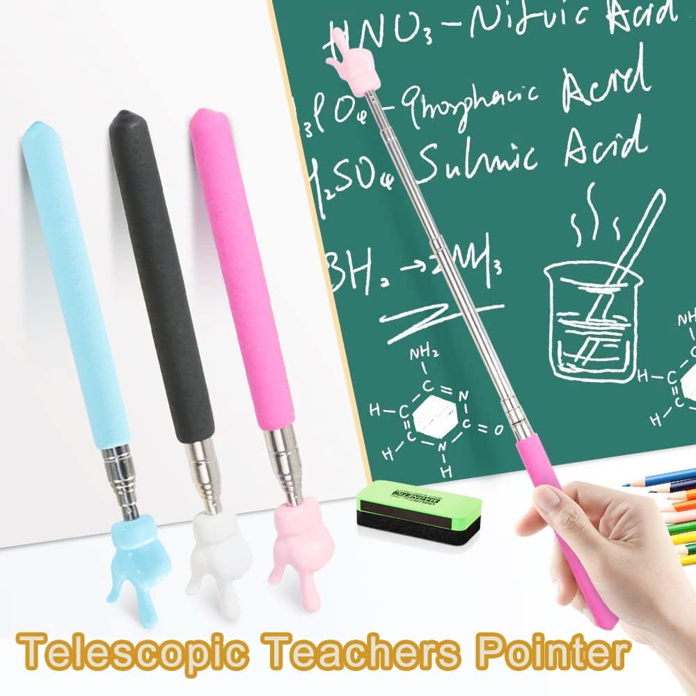 4 Pcs Telescopic Teachers Pointer, Extendable Whiteboard Finger Pointer Stick, Mini Retractable Classroom Pointer for Elementary School Kindergarten Teacher,Guides, Coach,Extends to 21.65