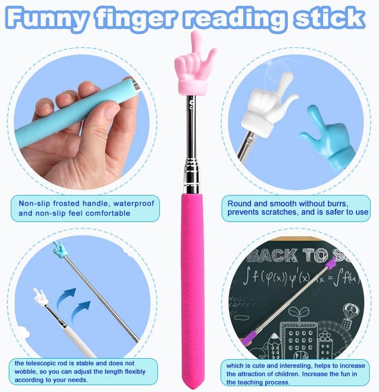 4 Pcs Telescopic Teachers Pointer, Extendable Whiteboard Finger Pointer Stick, Mini Retractable Classroom Pointer for Elementary School Kindergarten Teacher,Guides, Coach,Extends to 21.65