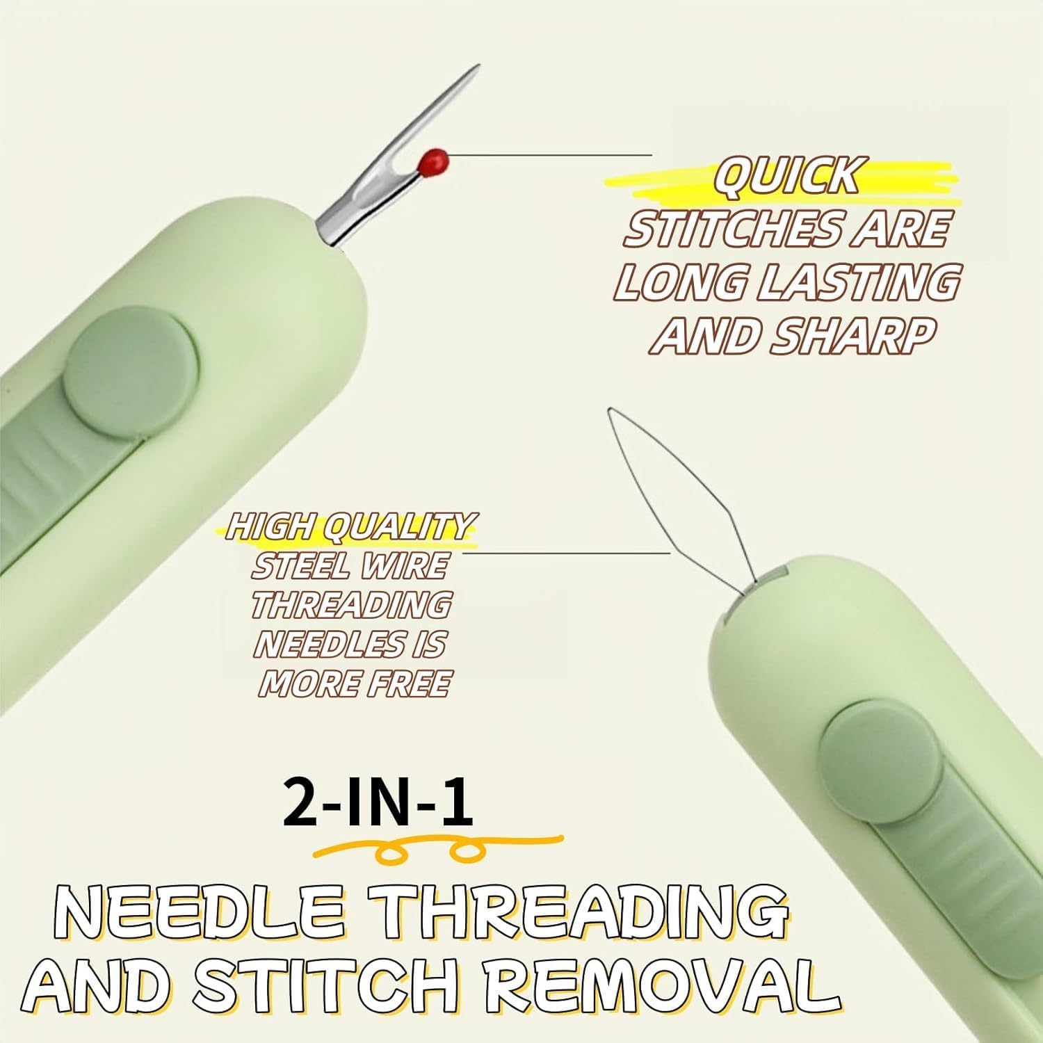 3 Pcs 3 in 1 Automatic Needle Threaders and Seam Ripper with Stainless Steel Blade for Hand Sewing, Knitting, Embroidery, Multifunctional Sewing Tool for Crafts Quilting Supplies (Green&Gray& Cream) - Image 4