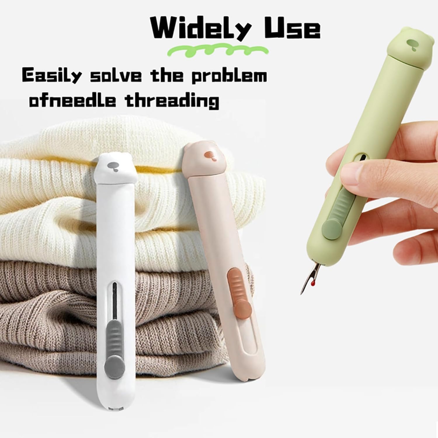 3 Pcs 3 in 1 Automatic Needle Threaders and Seam Ripper with Stainless Steel Blade for Hand Sewing, Knitting, Embroidery, Multifunctional Sewing Tool for Crafts Quilting Supplies (Green&Gray& Cream) - Image 6