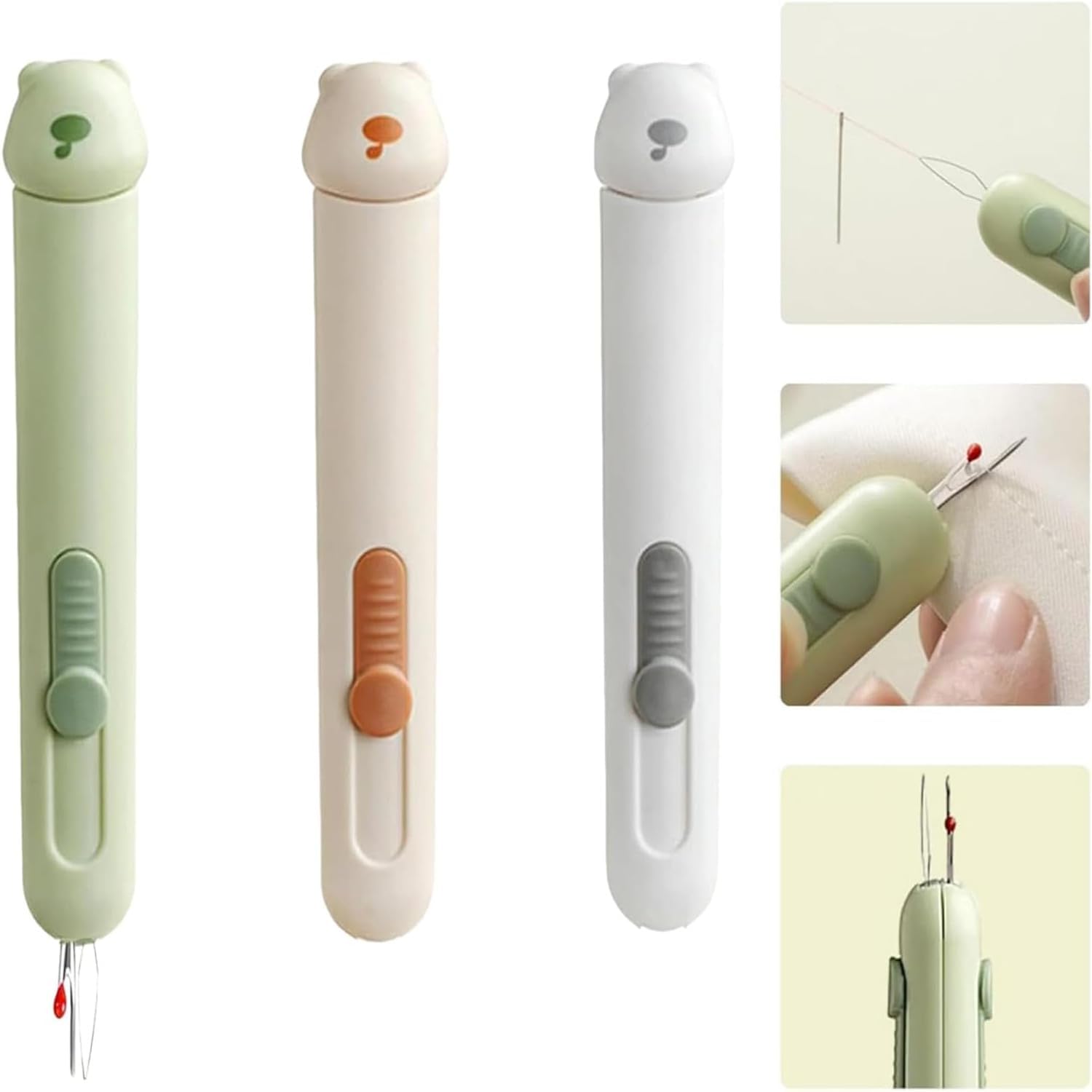 3 Pcs 3 in 1 Automatic Needle Threaders and Seam Ripper with Stainless Steel Blade for Hand Sewing, Knitting, Embroidery, Multifunctional Sewing Tool for Crafts Quilting Supplies (Green&Gray& Cream) - Image 7