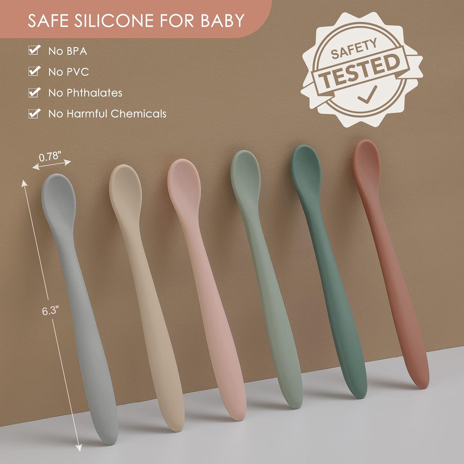 6-Piece Silicone Baby Feeding Spoons, First Stage Infant Soft-Tip Easy on Gums I Training Spoon | Utensils Supplies, Dishwasher & Boil-proof - - Image 2