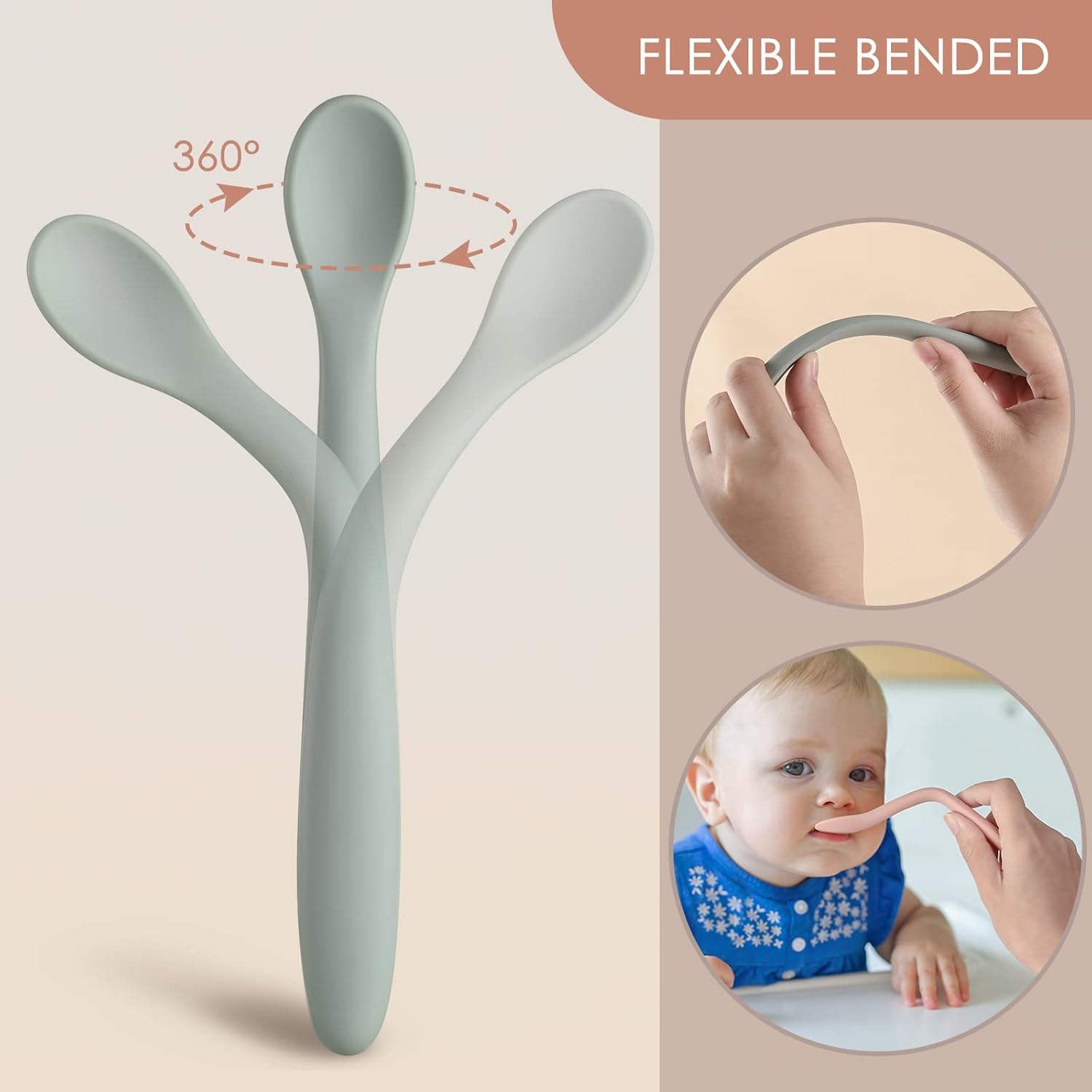 6-Piece Silicone Baby Feeding Spoons, First Stage Infant Soft-Tip Easy on Gums I Training Spoon | Utensils Supplies, Dishwasher & Boil-proof - - Image 4