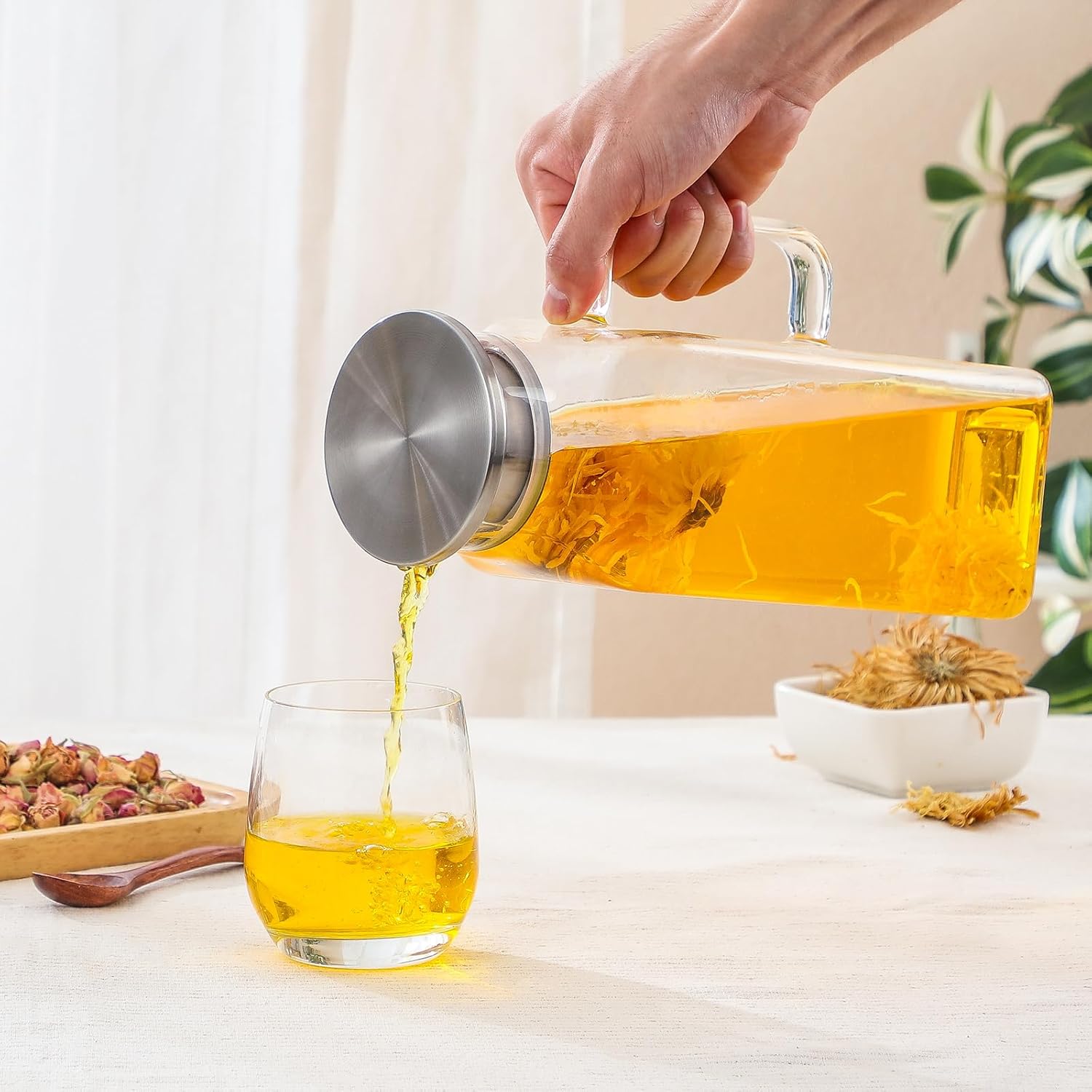 2 Quart (2 Liter 68 oz) Square Glass Pitcher with Lid and Spout, Water Pitchers Handle for Fridge, Borosilicate Carafe Hot/Cold Drink, Large Jug Iced Tea, Coffee,Juice,Milk,Beverage Clear 67.6 Ounces - Image 6
