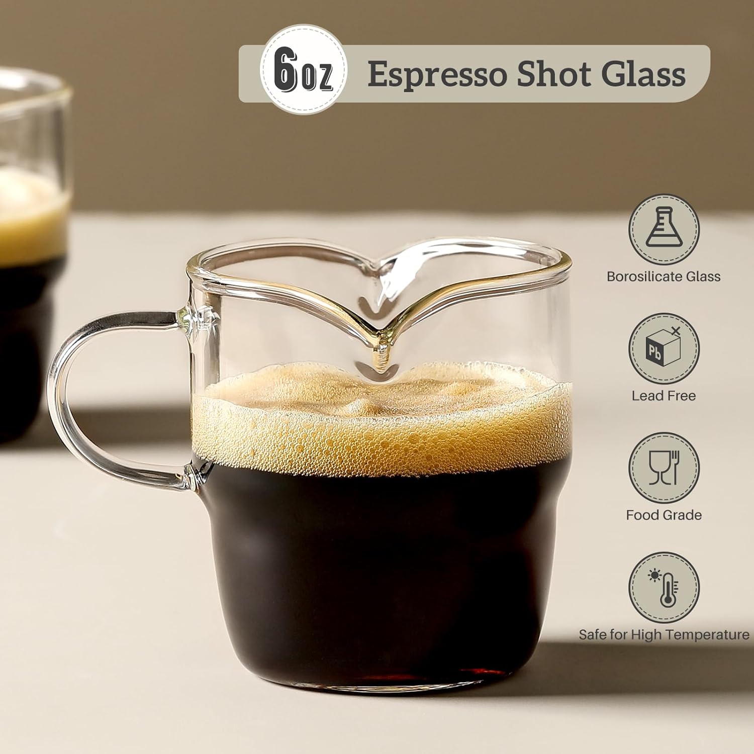 6 OZ Espresso Cups Set of 2, Double Spouts Stackable Cups, Shots Glass Mugs with Handle, Machine Accessories for Coffee Bar, Cute Clear Glasses Gift - - Image 2