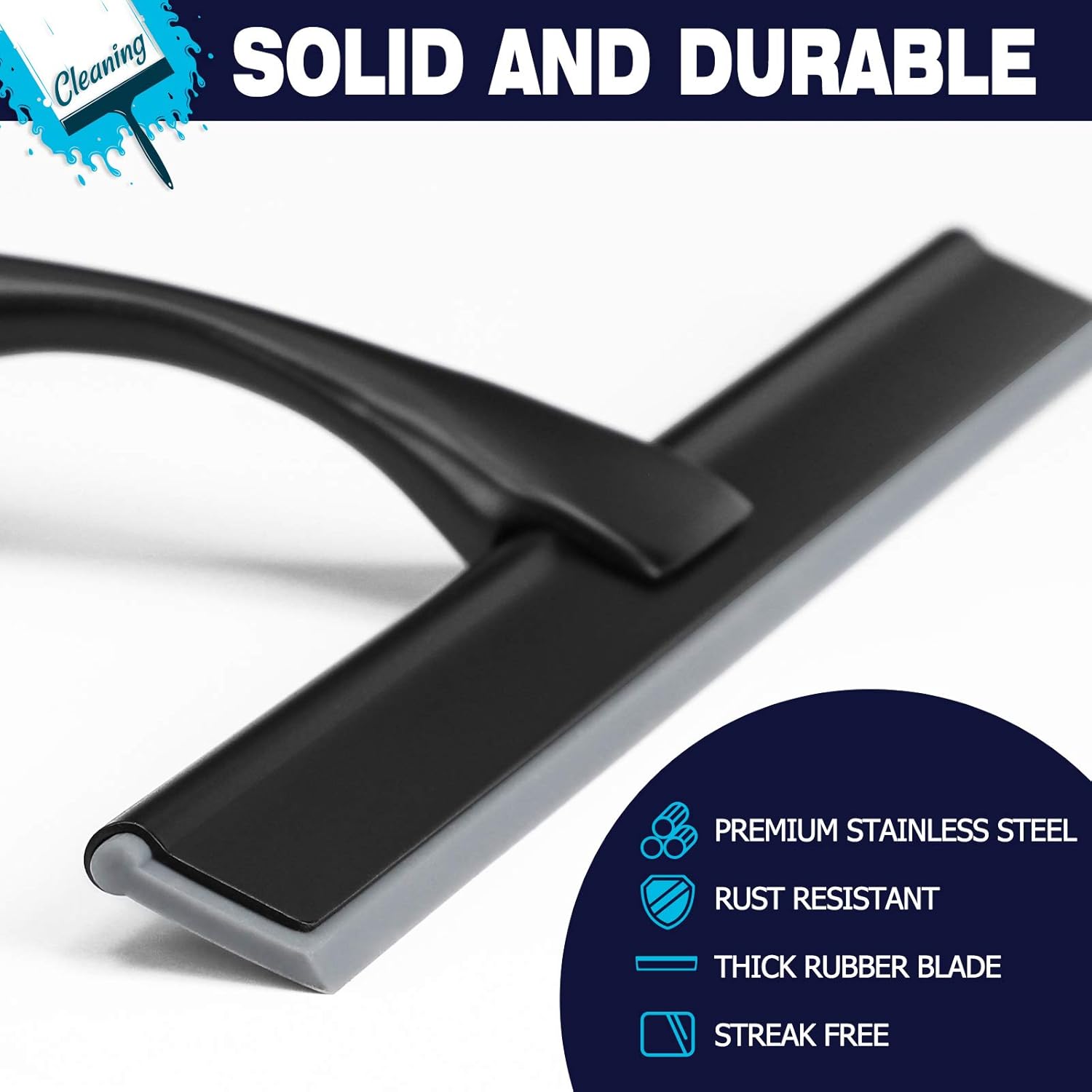 Shower Squeegee, 10-Inch Matte Black All-Purpose Stainless Steel Squeegee for Bathroom, Doors, Mirrors, Tiles and Car Windows - 100% Streak Free - Image 3