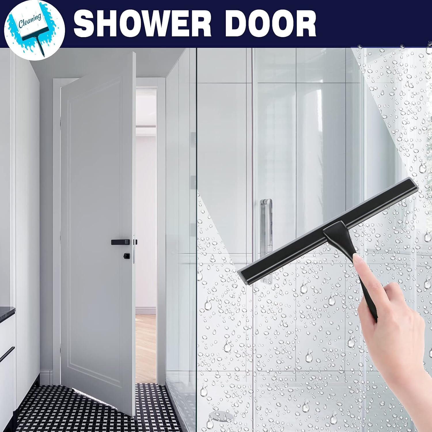 Shower Squeegee, 10-Inch Matte Black All-Purpose Stainless Steel Squeegee for Bathroom, Doors, Mirrors, Tiles and Car Windows - 100% Streak Free - Image 4