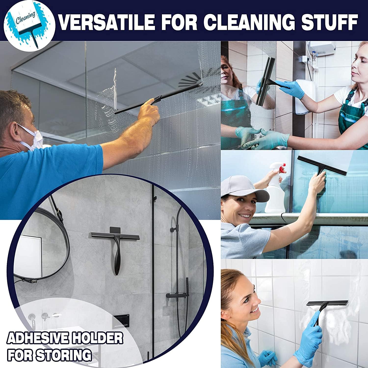 Shower Squeegee, 10-Inch Matte Black All-Purpose Stainless Steel Squeegee for Bathroom, Doors, Mirrors, Tiles and Car Windows - 100% Streak Free - Image 7