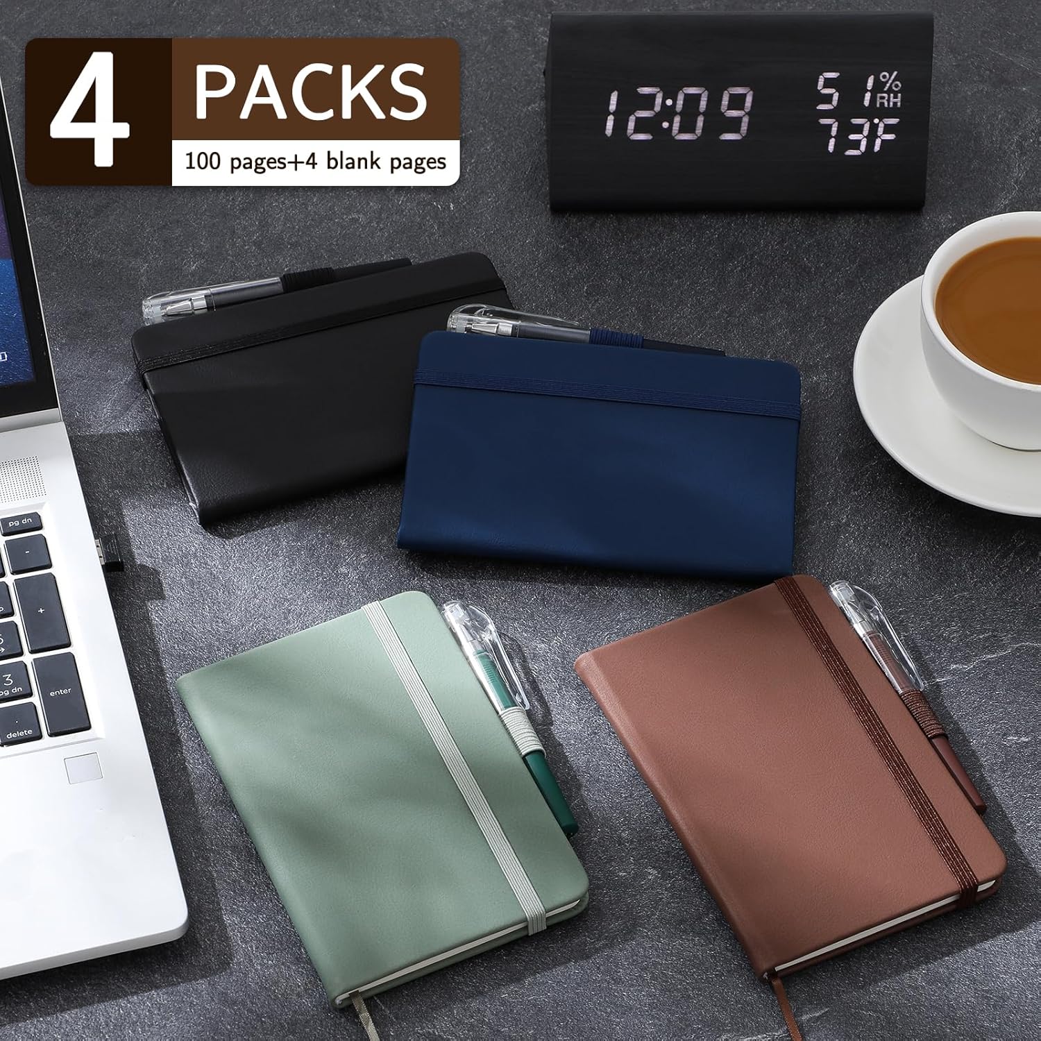 4 Pack Small Notebook Pocket Notebook, A6 Mini Leather Hardcover Journal, 3.7