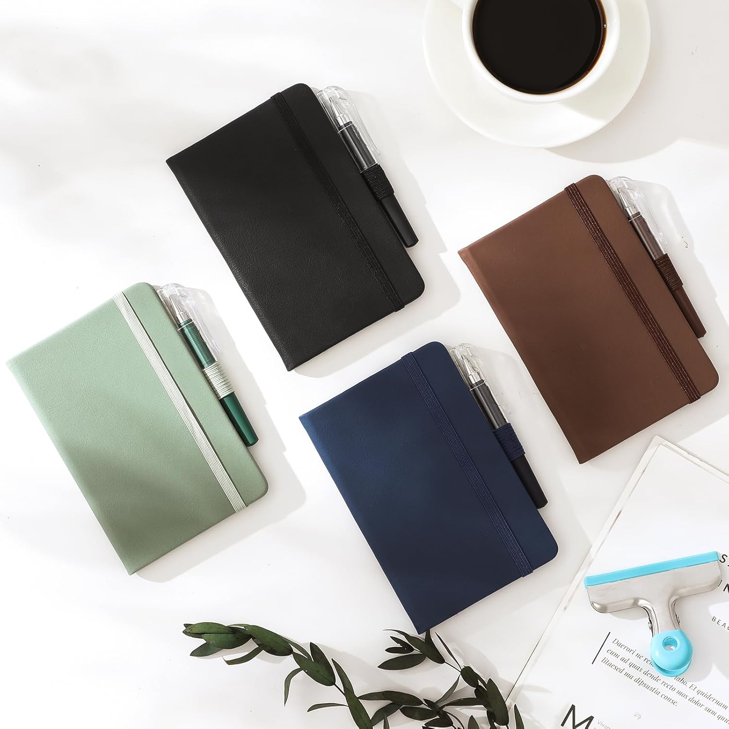 4 Pack Small Notebook Pocket Notebook, A6 Mini Leather Hardcover Journal, 3.7