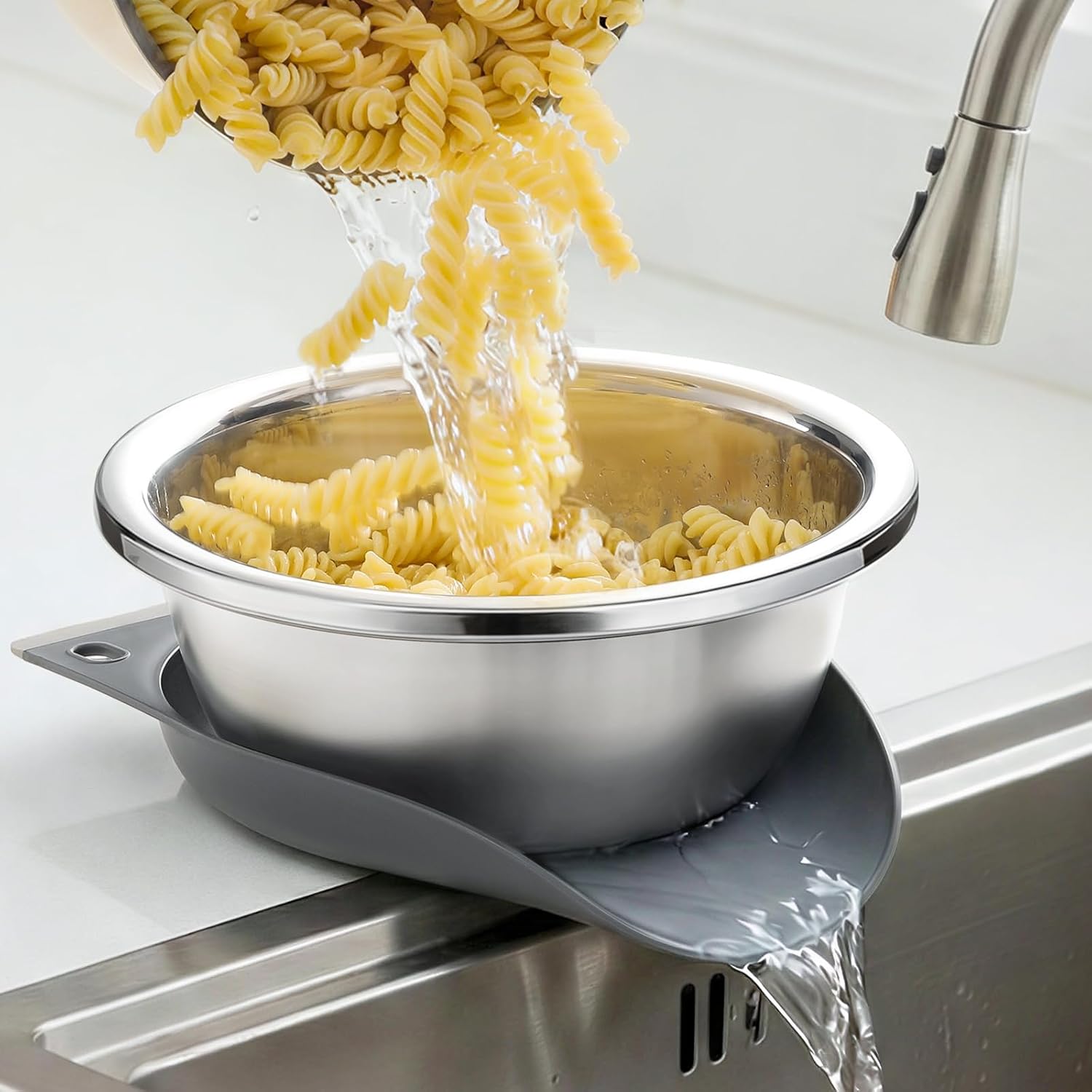 Hands-Free 304 Stainless Steel Strainer and Colander with Self-Draining Base, Kitchen Microporous Strainers for Rice Pasta Fruits Vegetables - - Image 1