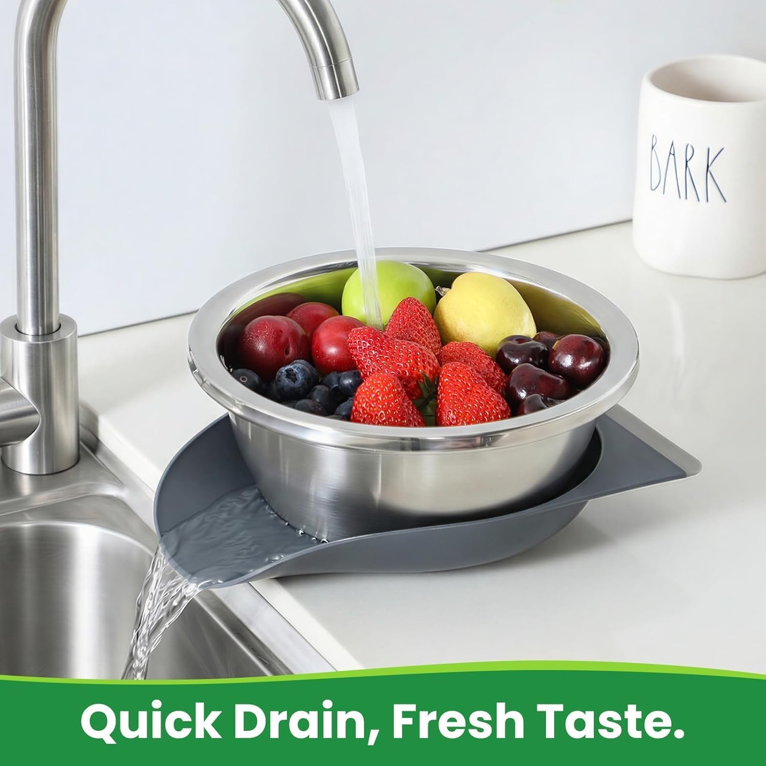 Hands-Free 304 Stainless Steel Strainer and Colander with Self-Draining Base, Kitchen Microporous Strainers for Rice Pasta Fruits Vegetables - - Image 3