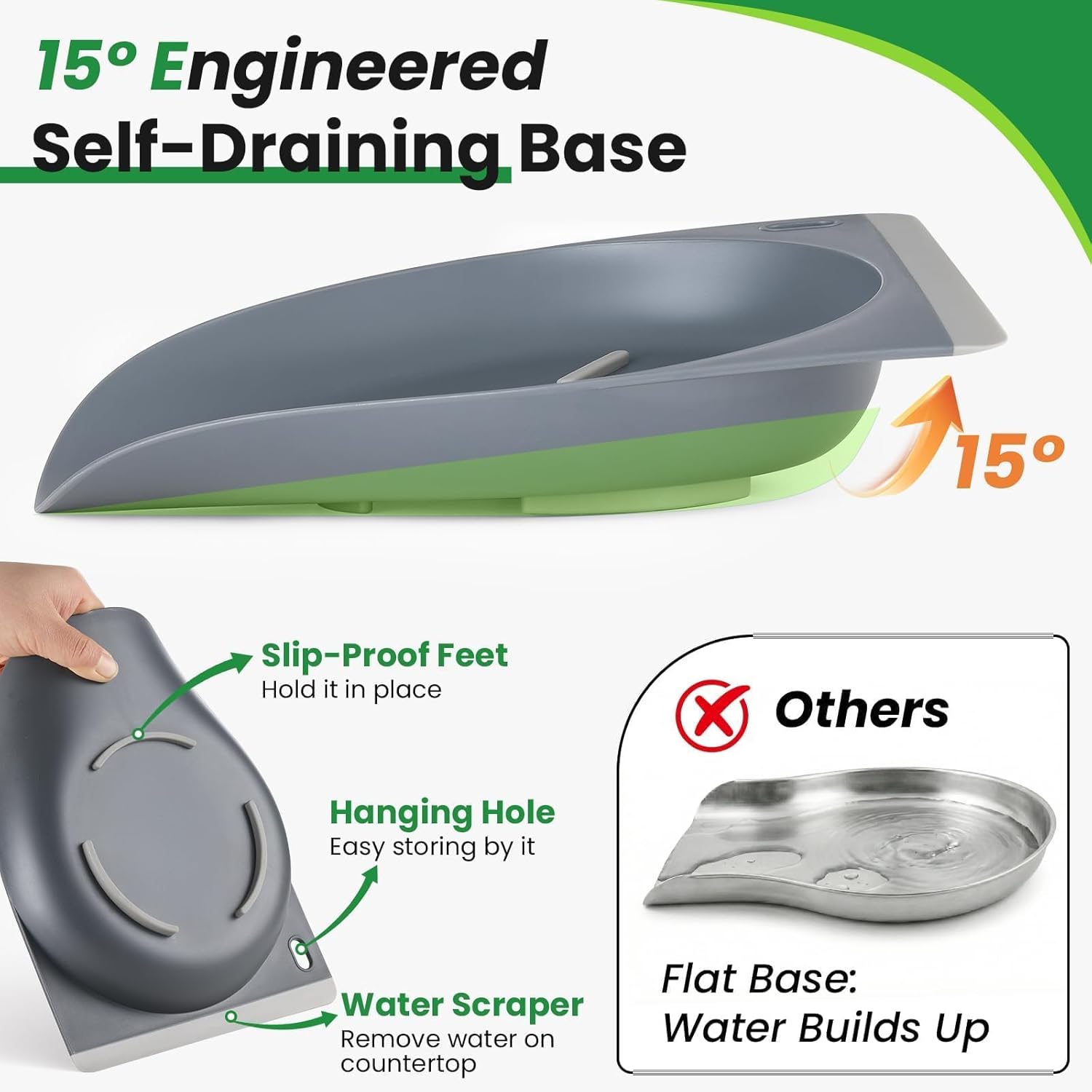 Hands-Free 304 Stainless Steel Strainer and Colander with Self-Draining Base, Kitchen Microporous Strainers for Rice Pasta Fruits Vegetables - - Image 6