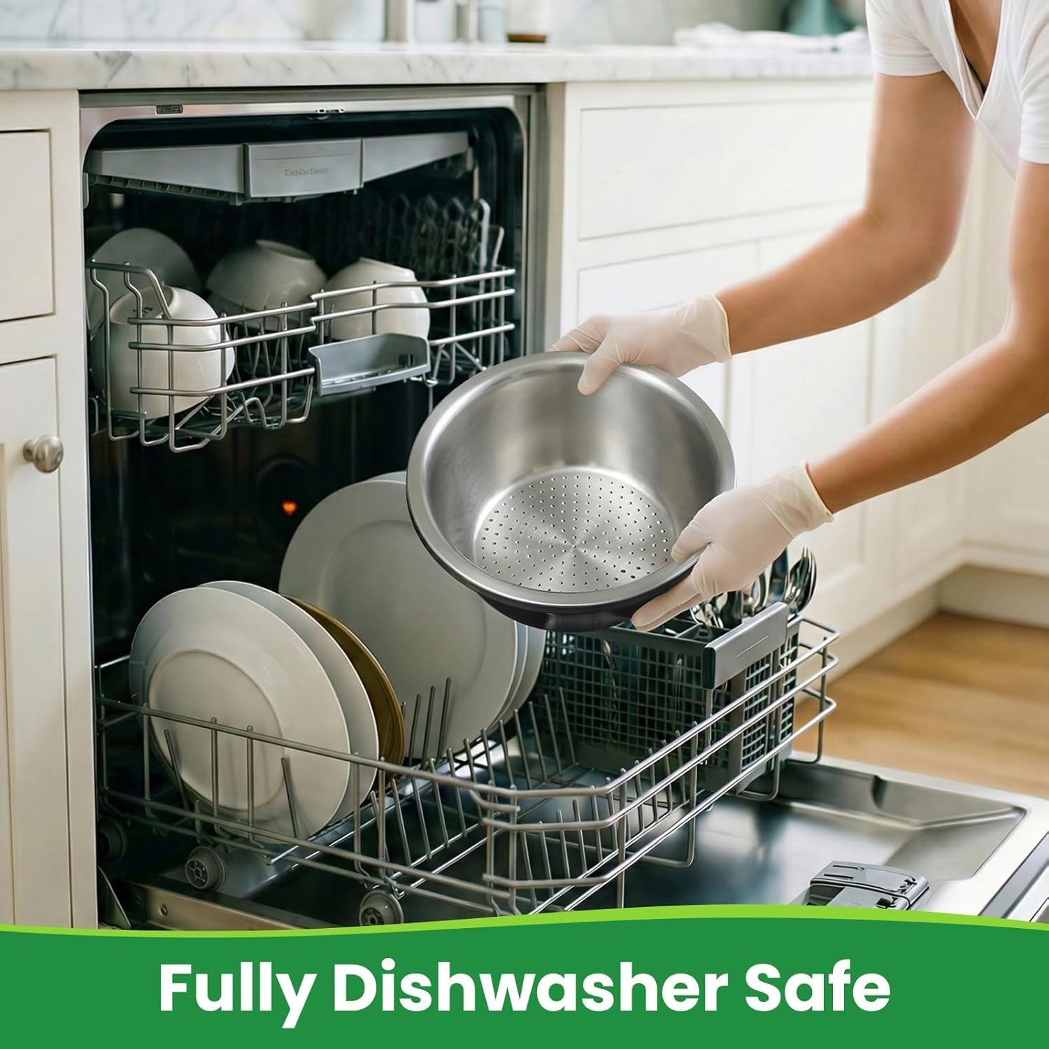 Hands-Free 304 Stainless Steel Strainer and Colander with Self-Draining Base, Kitchen Microporous Strainers for Rice Pasta Fruits Vegetables - - Image 7