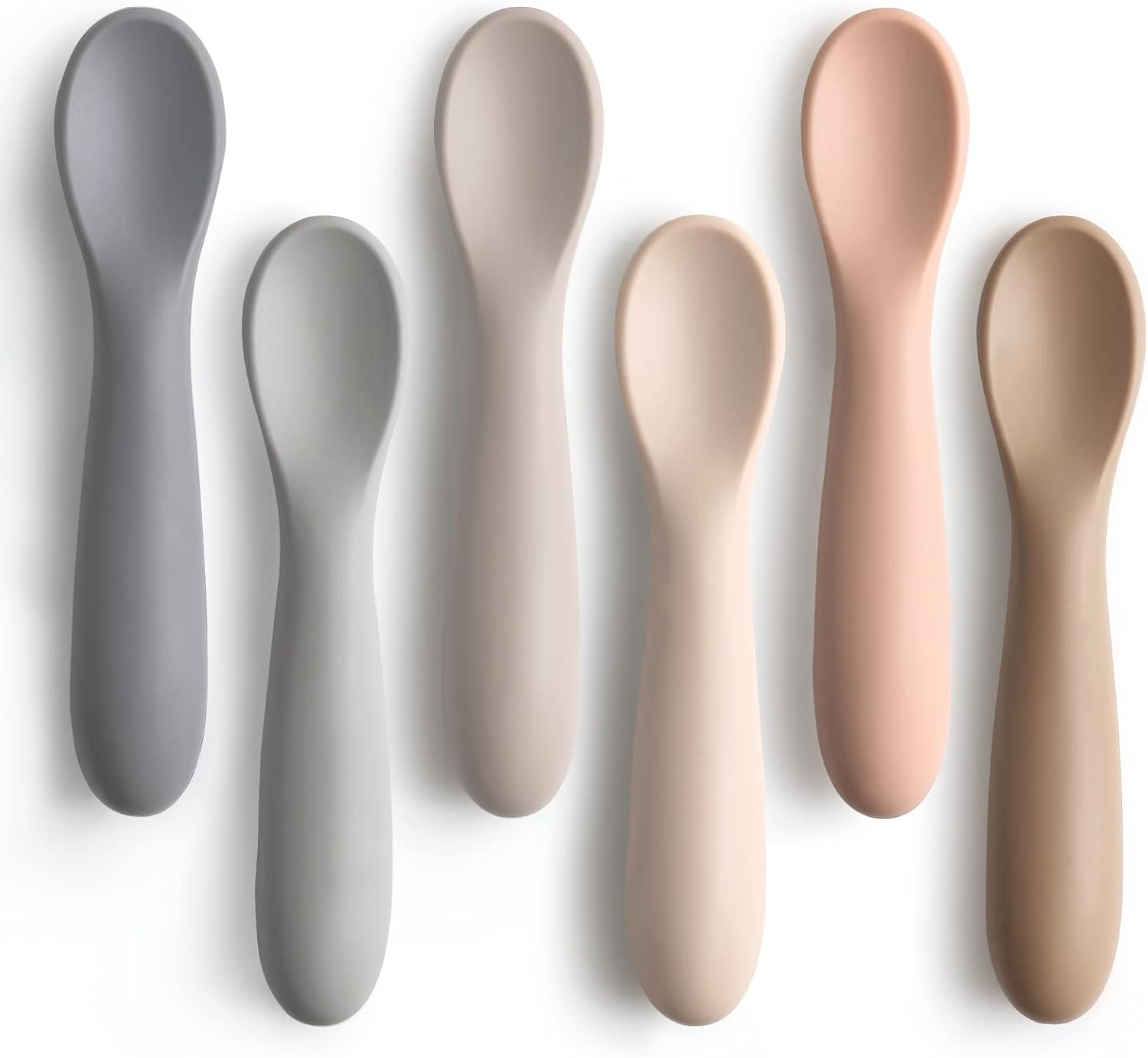 6 Pack Baby Spoons, Shorter Length for Self Feeding, First Stage Food Grade Silicone, 6+ Months, Training Dishwasher Safe & Boil-proof - - Image 1