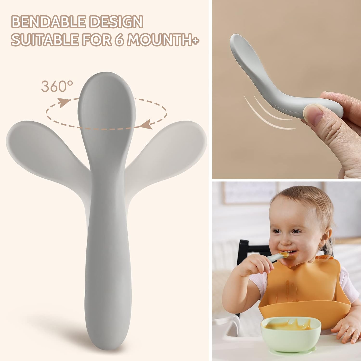 6 Pack Baby Spoons, Shorter Length for Self Feeding, First Stage Food Grade Silicone, 6+ Months, Training Dishwasher Safe & Boil-proof - - Image 3