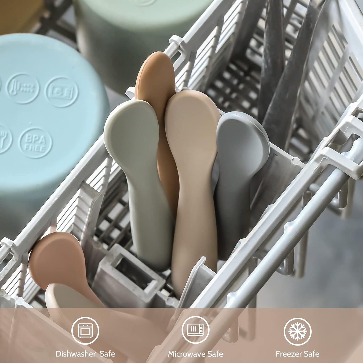 6 Pack Baby Spoons, Shorter Length for Self Feeding, First Stage Food Grade Silicone, 6+ Months, Training Dishwasher Safe & Boil-proof - - Image 7