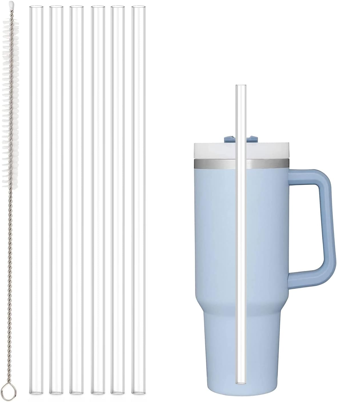 Replacement Straw Compatible with Stanley 40 oz 30 Cup Tumbler, 6 Pack Reusable Cleaning Brush, Plastic, Clear Straw*6 For 40oz/30oz - Image 1