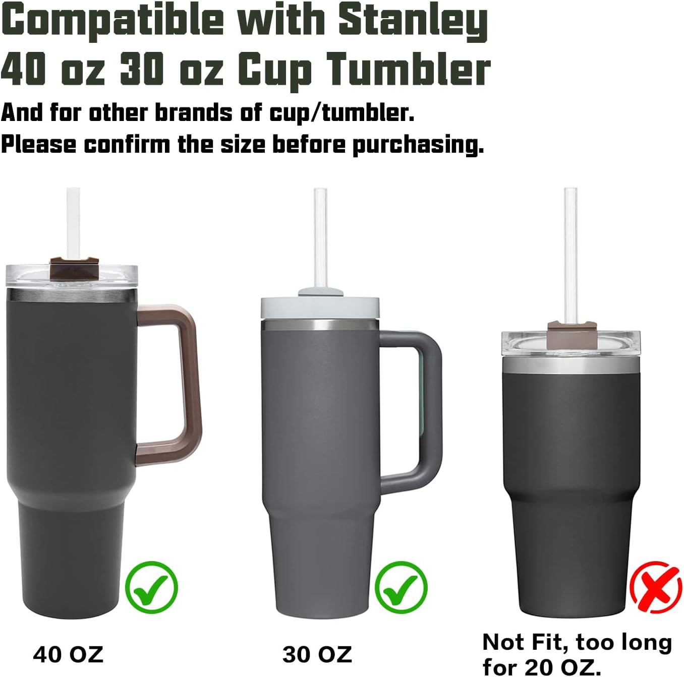 Replacement Straw Compatible with Stanley 40 oz 30 Cup Tumbler, 6 Pack Reusable Cleaning Brush, Plastic, Clear Straw*6 For 40oz/30oz - Image 3