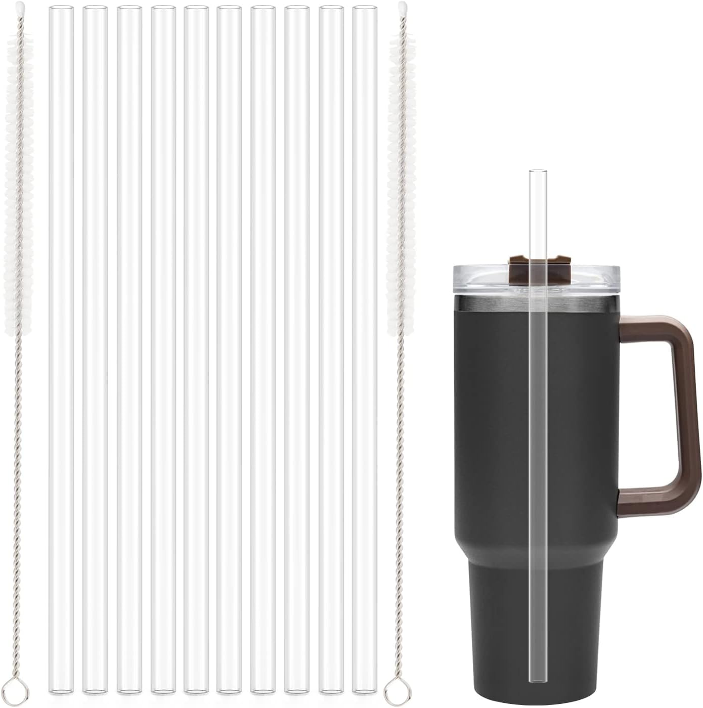 10 Pack Straw Replacement for Stanley 40 oz 64 Adventure Quencher Travel Tumbler Cup, Reusable Straws with Cleaning Brush Compatible Cup Accessories - - Image 1