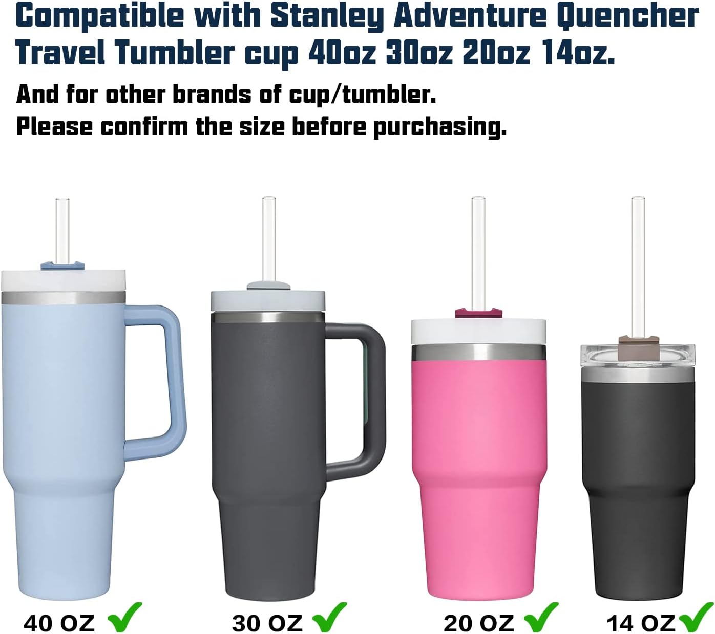 10 Pack Straw Replacement for Stanley 40 oz 64 Adventure Quencher Travel Tumbler Cup, Reusable Straws with Cleaning Brush Compatible Cup Accessories - - Image 3