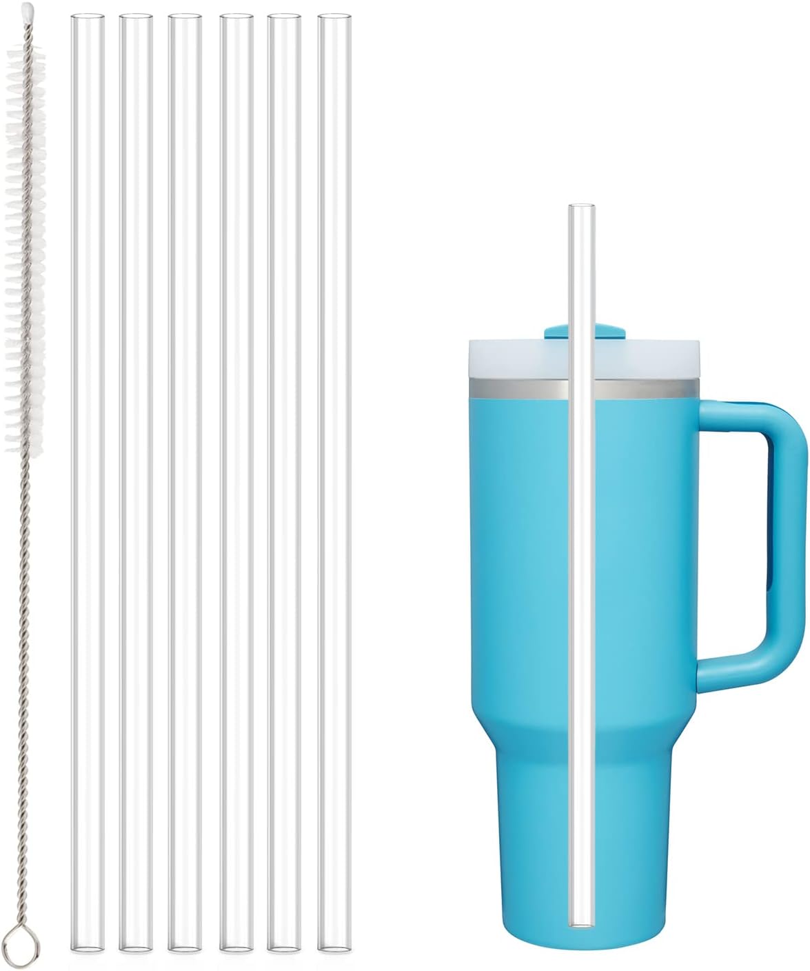 Replacement Straw Compatible with Stanley 40 oz Cup Tumbler, 6 Pack Straws Cleaning Brush for Adventure Travel Plastic Clear - - Image 1