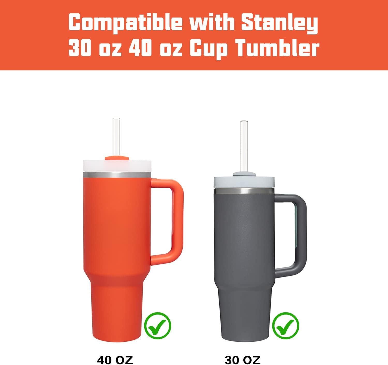 Replacement Straw Compatible with Stanley 40 oz Cup Tumbler, 6 Pack Straws Cleaning Brush for Adventure Travel Plastic Clear - - Image 3