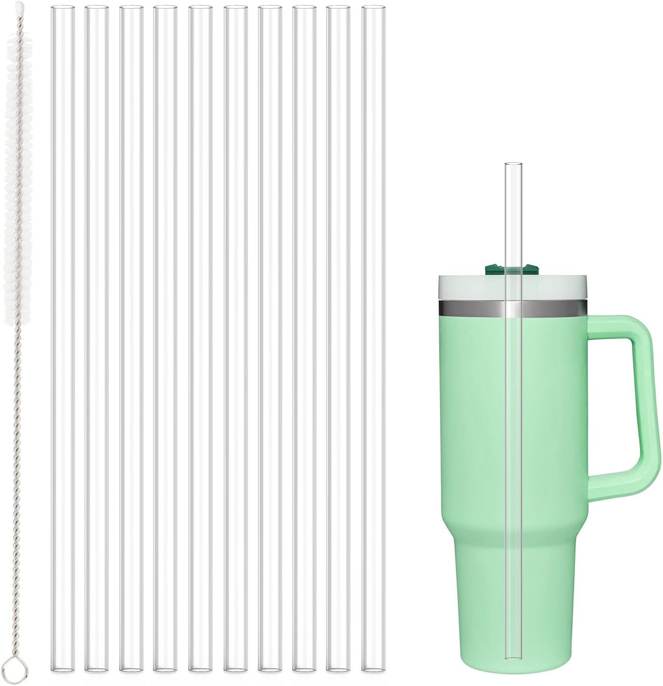10 Pcs Replacement Straws Compatible with Stanley 30 oz Cup Tumbler, Reusable Plastic Cleaning Brush for Adventure Travel Tumbler（10.4inch Long） - - Image 1