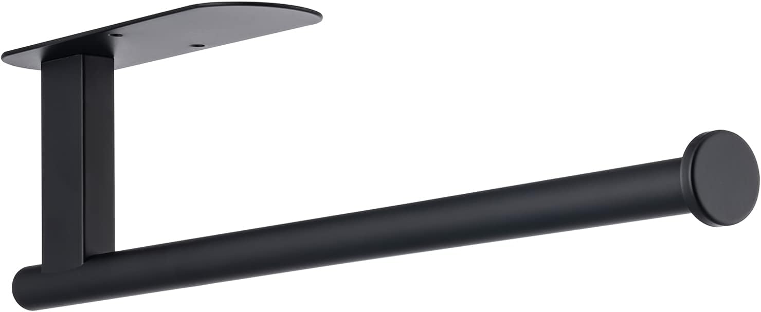 Paper Towel Holder, Upgrade SUS304 Stainless Steel Holder Under Cabinet, Bend-Resistant, Self-Adhesive or Drill mounting (Black) Black - - Image 1